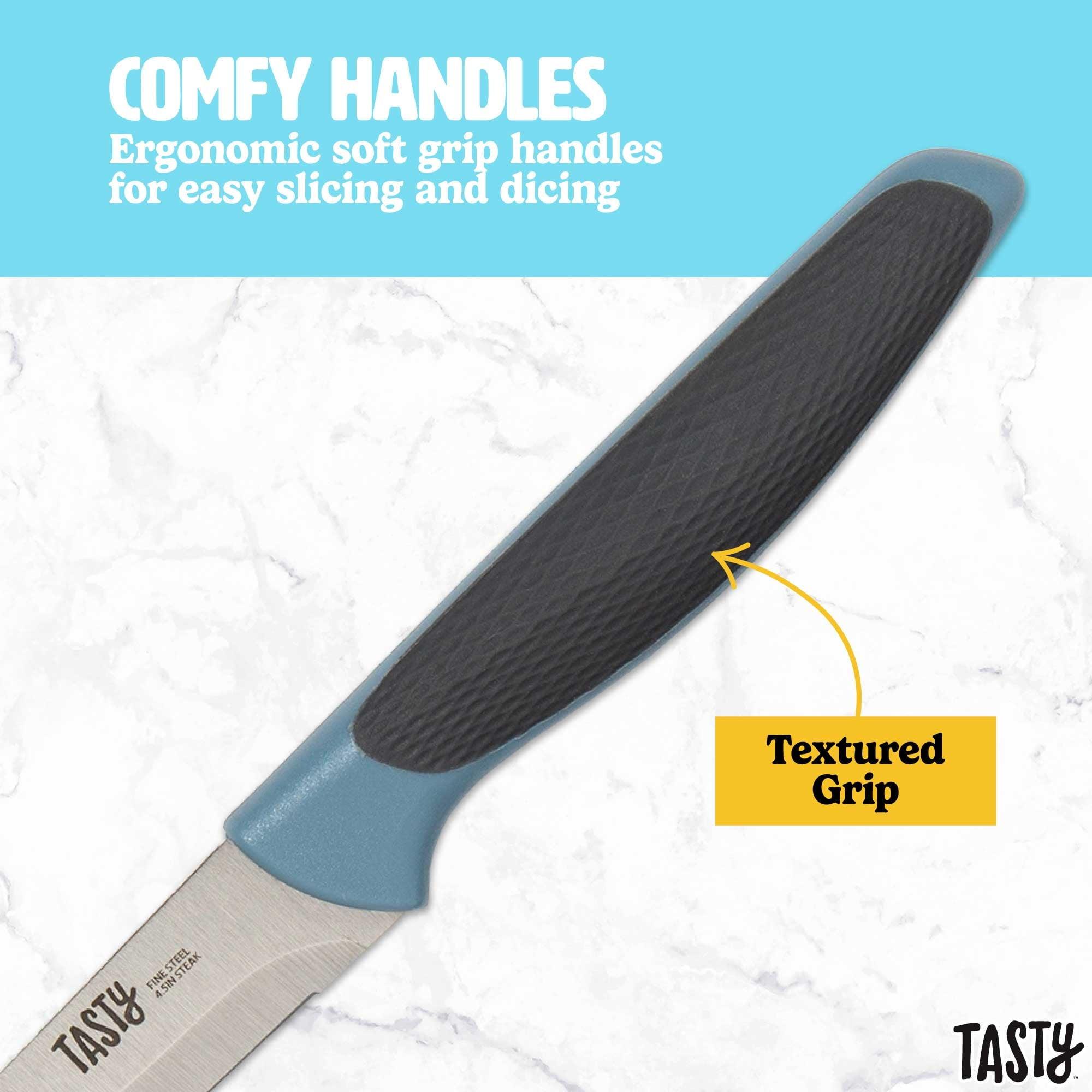 Tasty 4-Piece Stainless Steel Steak Knife Set – Serrated Edge, Blue - ClubOn