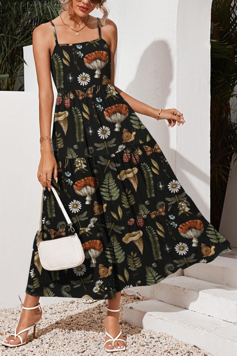 FAM-FAM Tiered Printed Square Neck Cami Dress - ClubOn