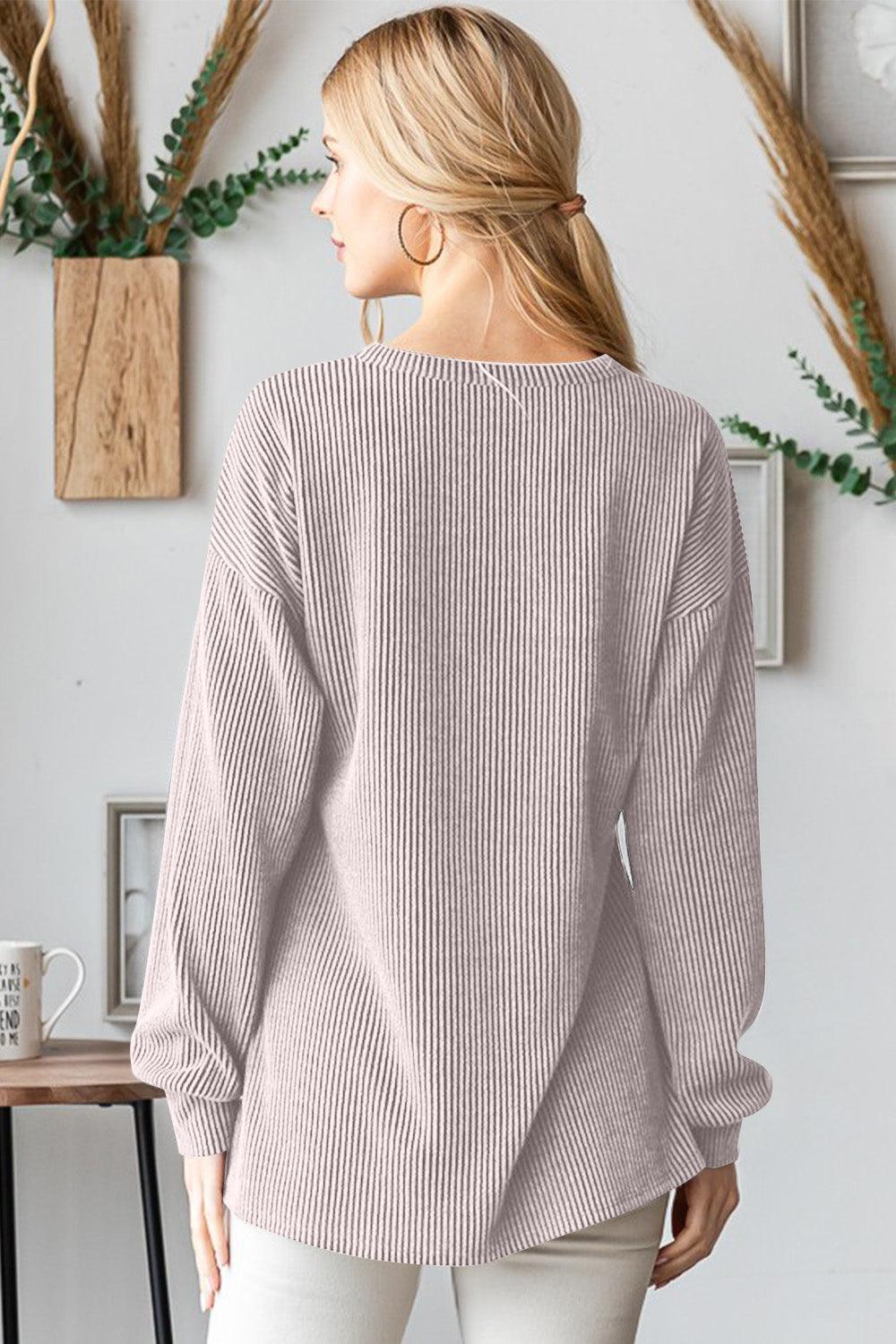 Heimish BOO Round Neck Long Sleeve Ribbed T-Shirt - ClubOn