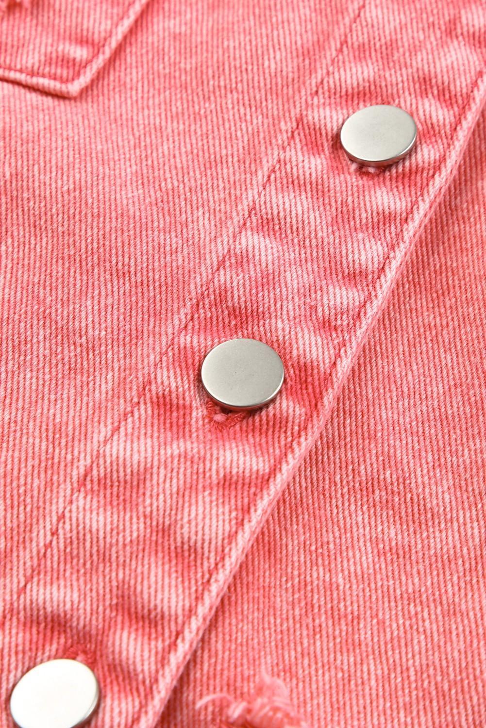 Distressed Button Up Raw Hem Denim Jacket - ClubOn