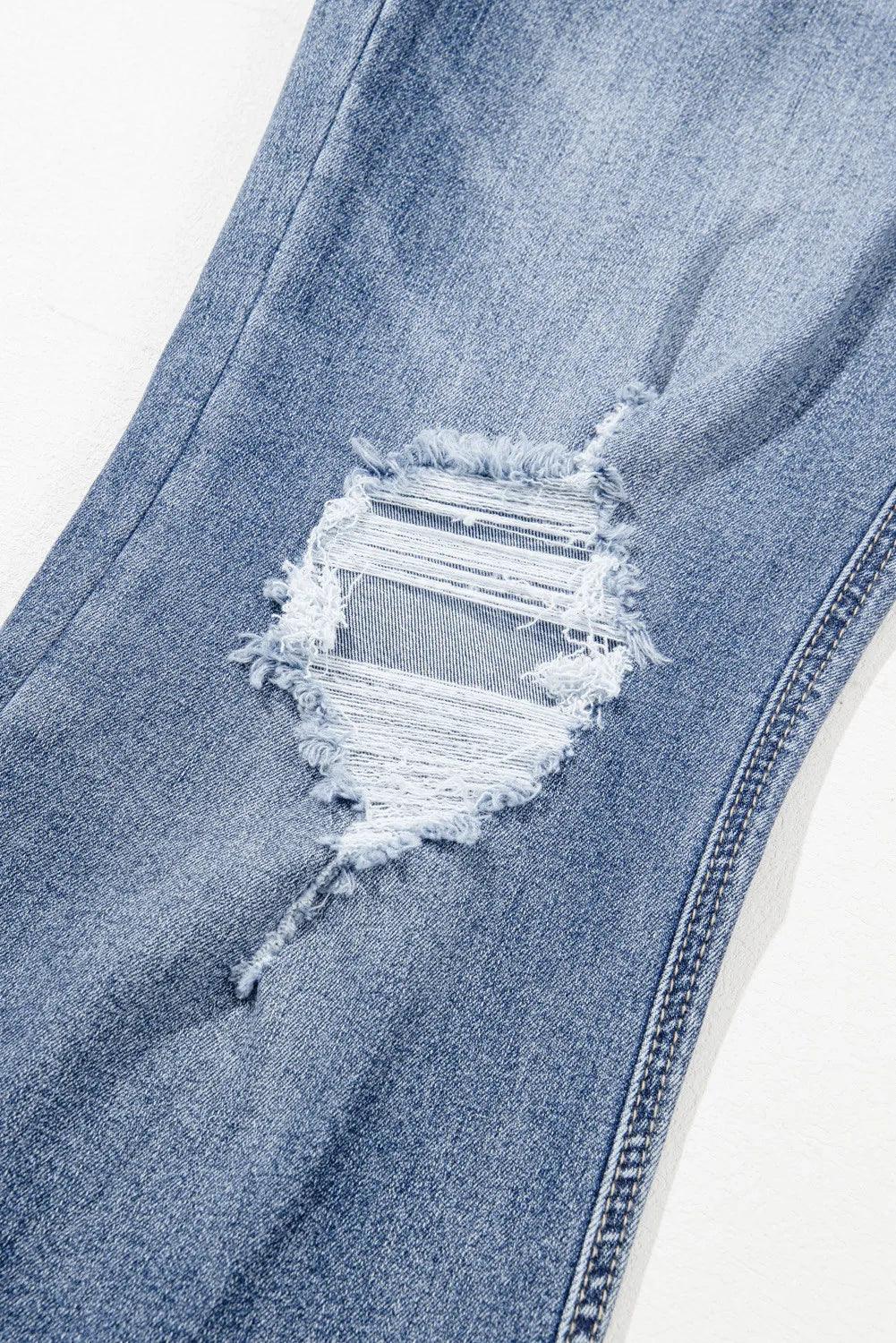 Distressed Raw Hem Bootcut Jeans - ClubOn