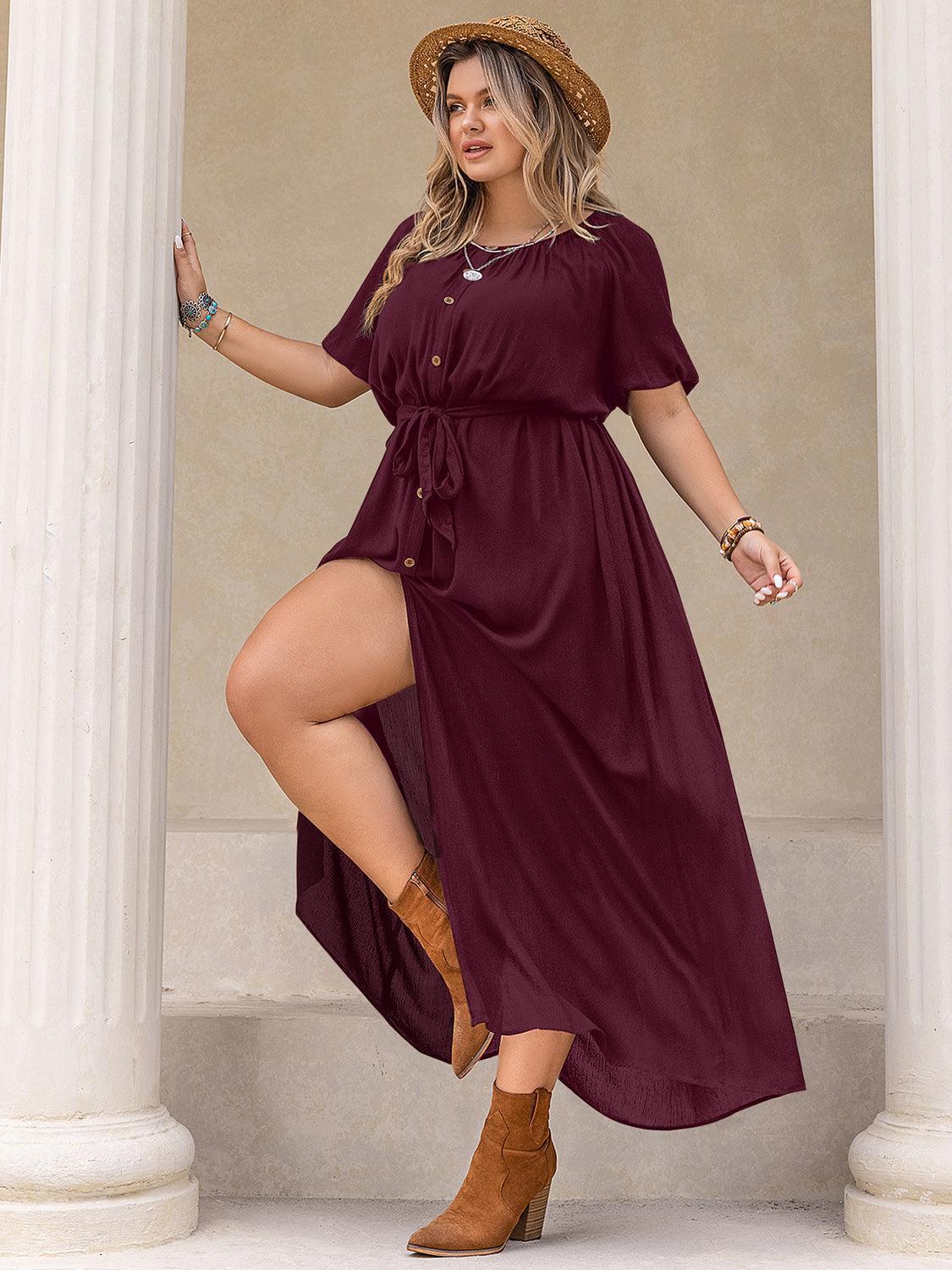 Plus Size Round Neck Half Sleeve Dress - ClubOn