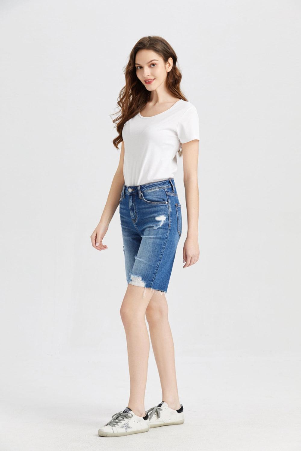 BAYEAS Full Size Super High Rise Denim Bermuda Shorts - ClubOn