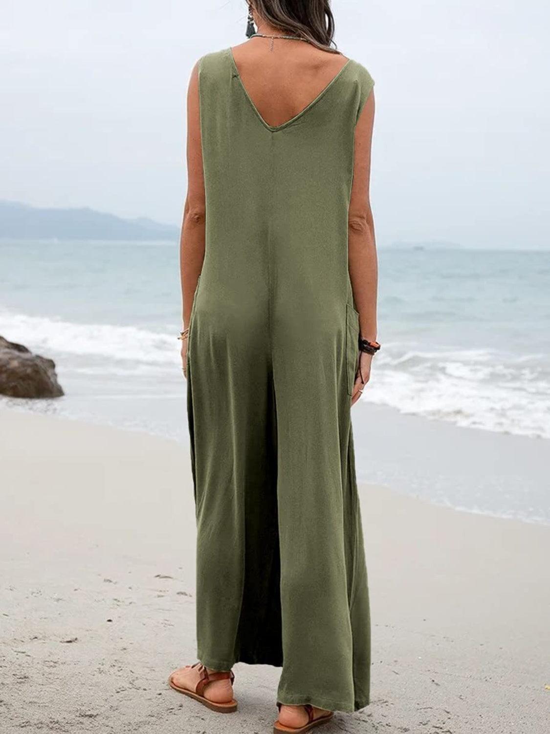 Full Size Wide Strap Jumpsuit with Pockets - ClubOn
