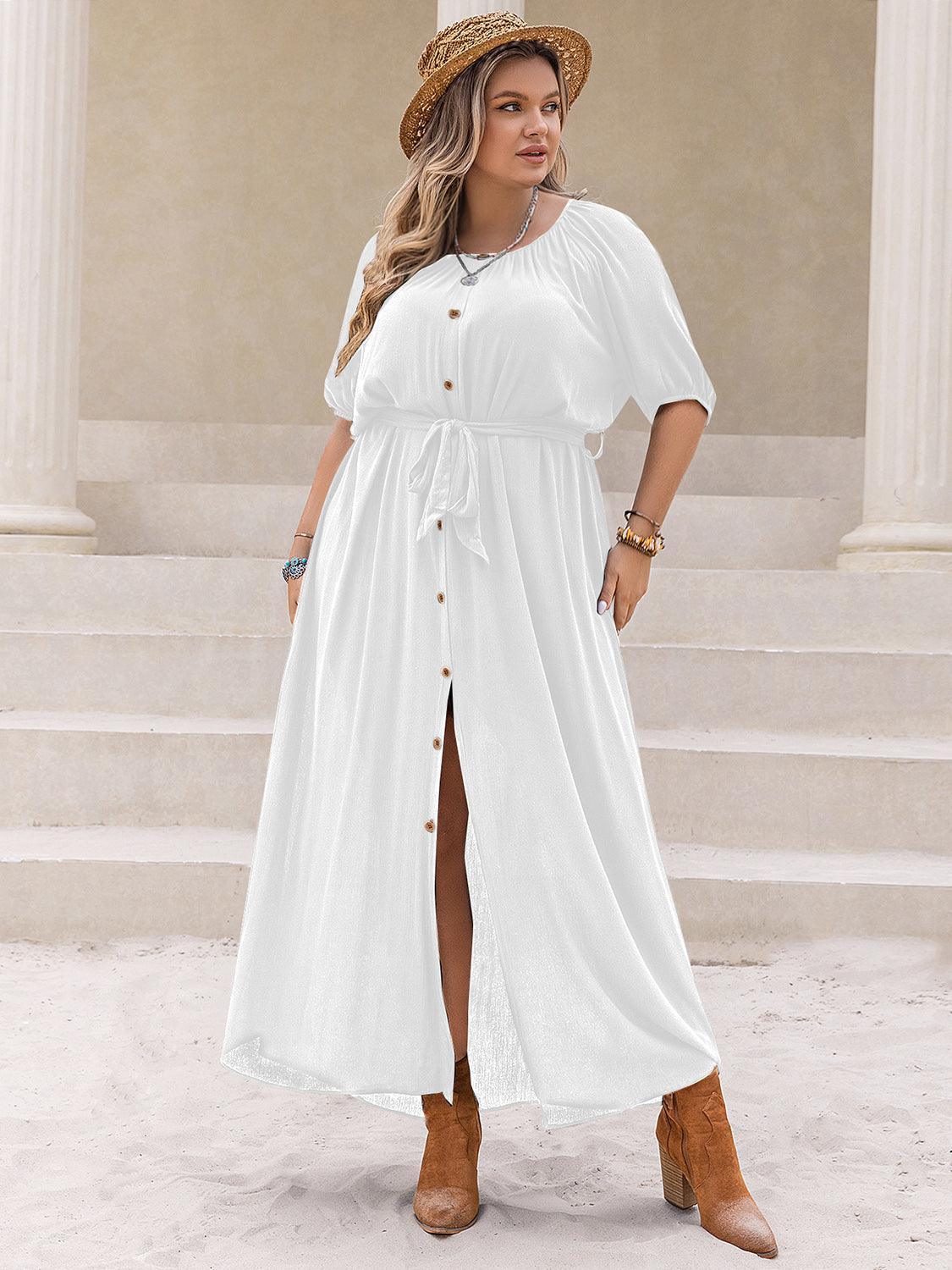 Plus Size Round Neck Half Sleeve Dress - ClubOn