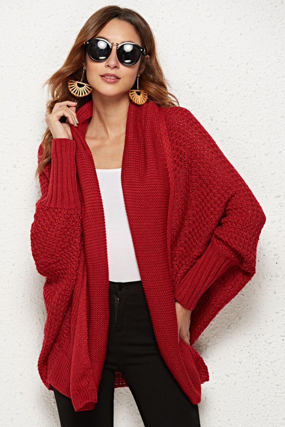 Angel Wings Open Front Dolman Sleeve Longline Cardigan - ClubOn
