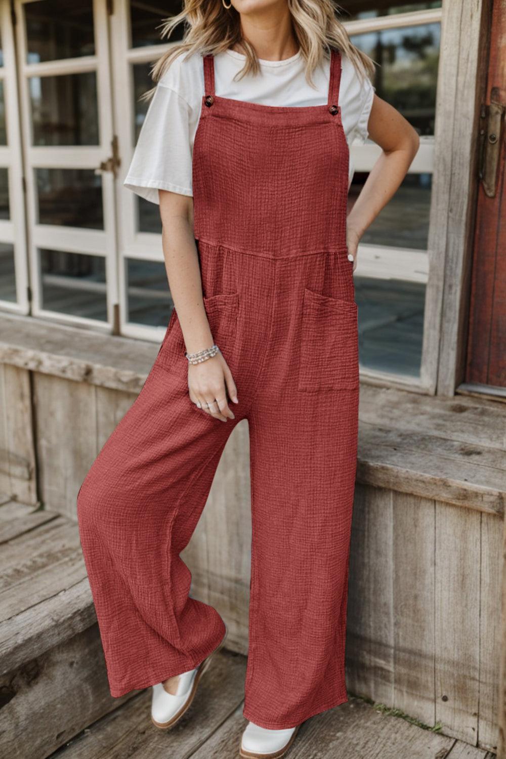 Full Size Wide Leg Front Pocket Jumpsuit - ClubOn