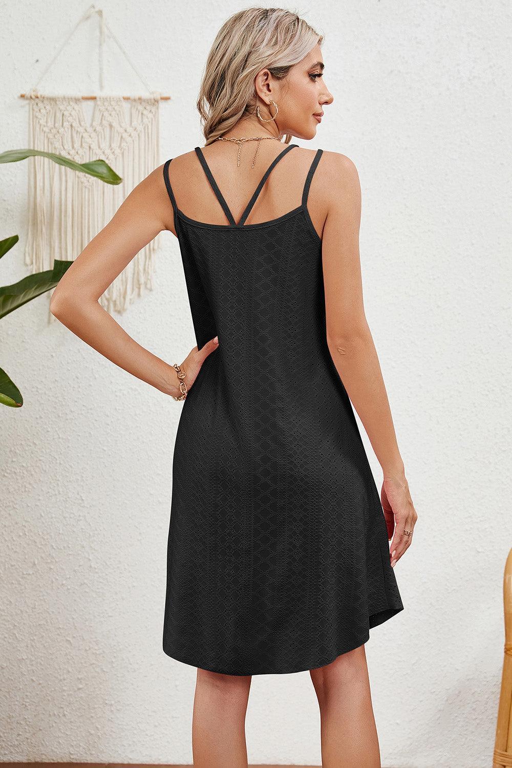 Eyelet Scoop Neck Double Strap Dress - ClubOn