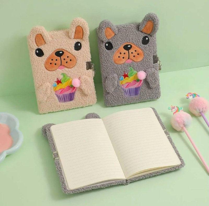 A5 Plush Notebook – Cute Dog with Lock Diary & Student Gift Book - ClubOn