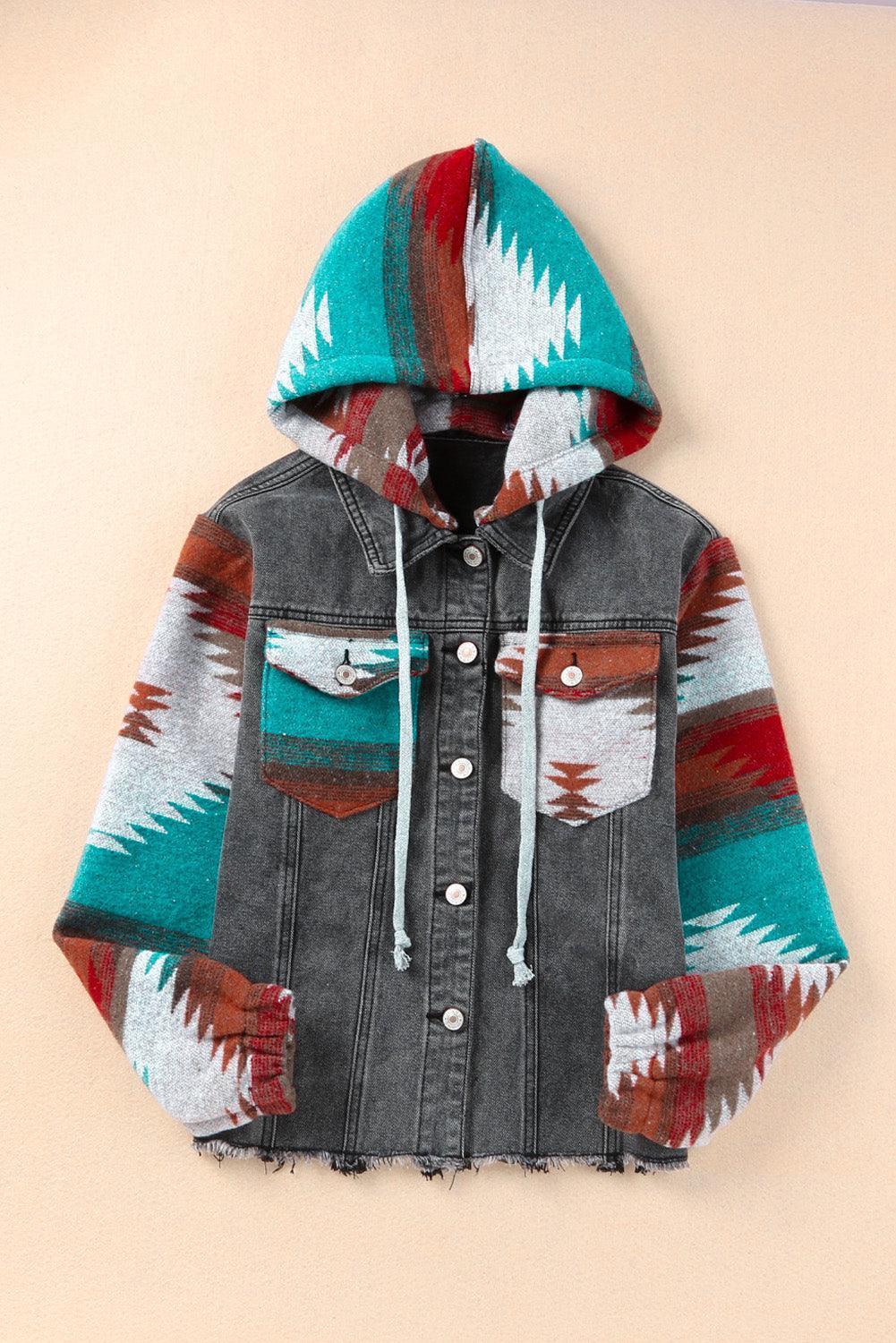 Drawstring Hooded Pocketed Denim Jacket - ClubOn