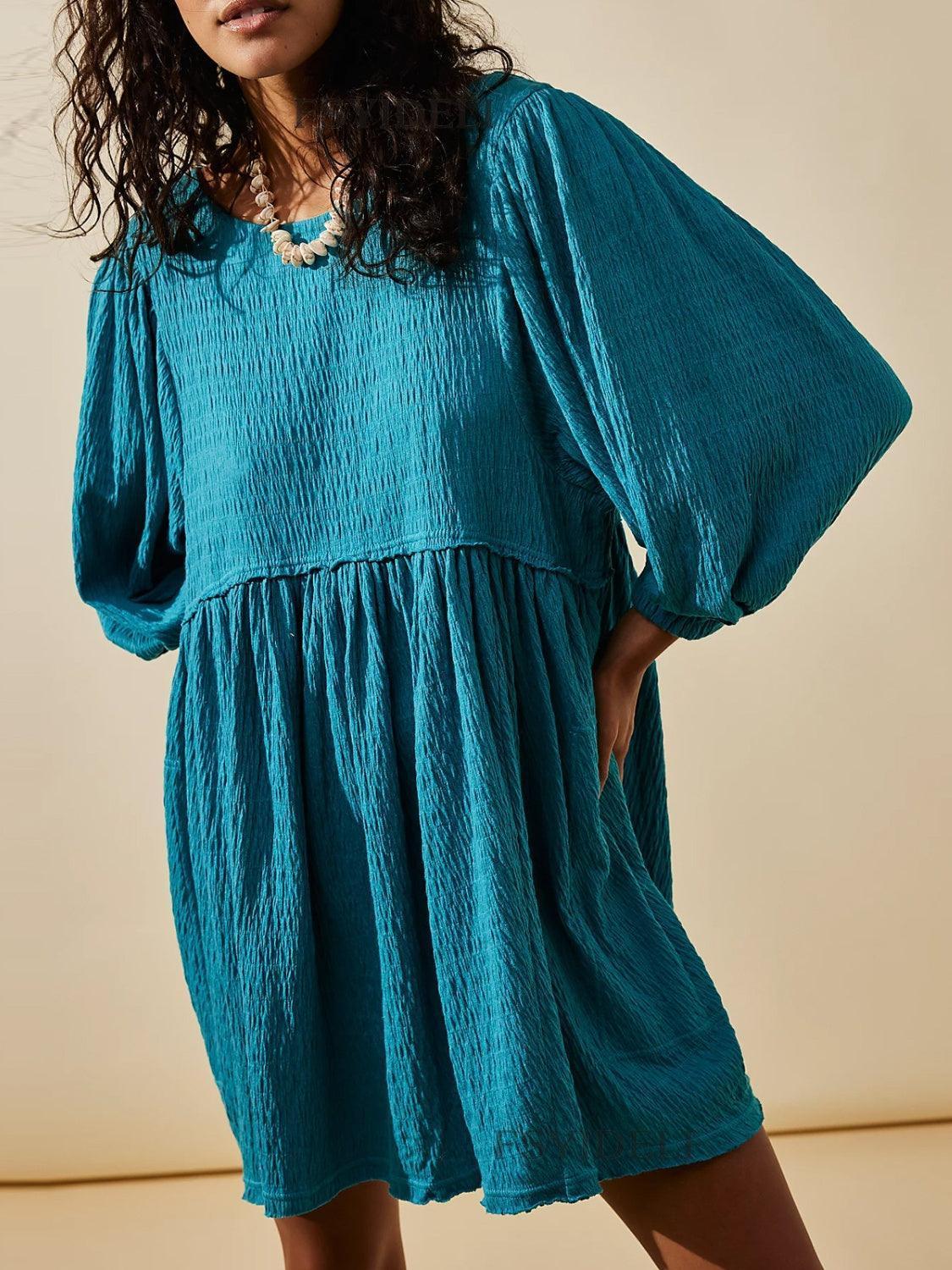 Cutout Textured Long Sleeve Mini Dress - ClubOn