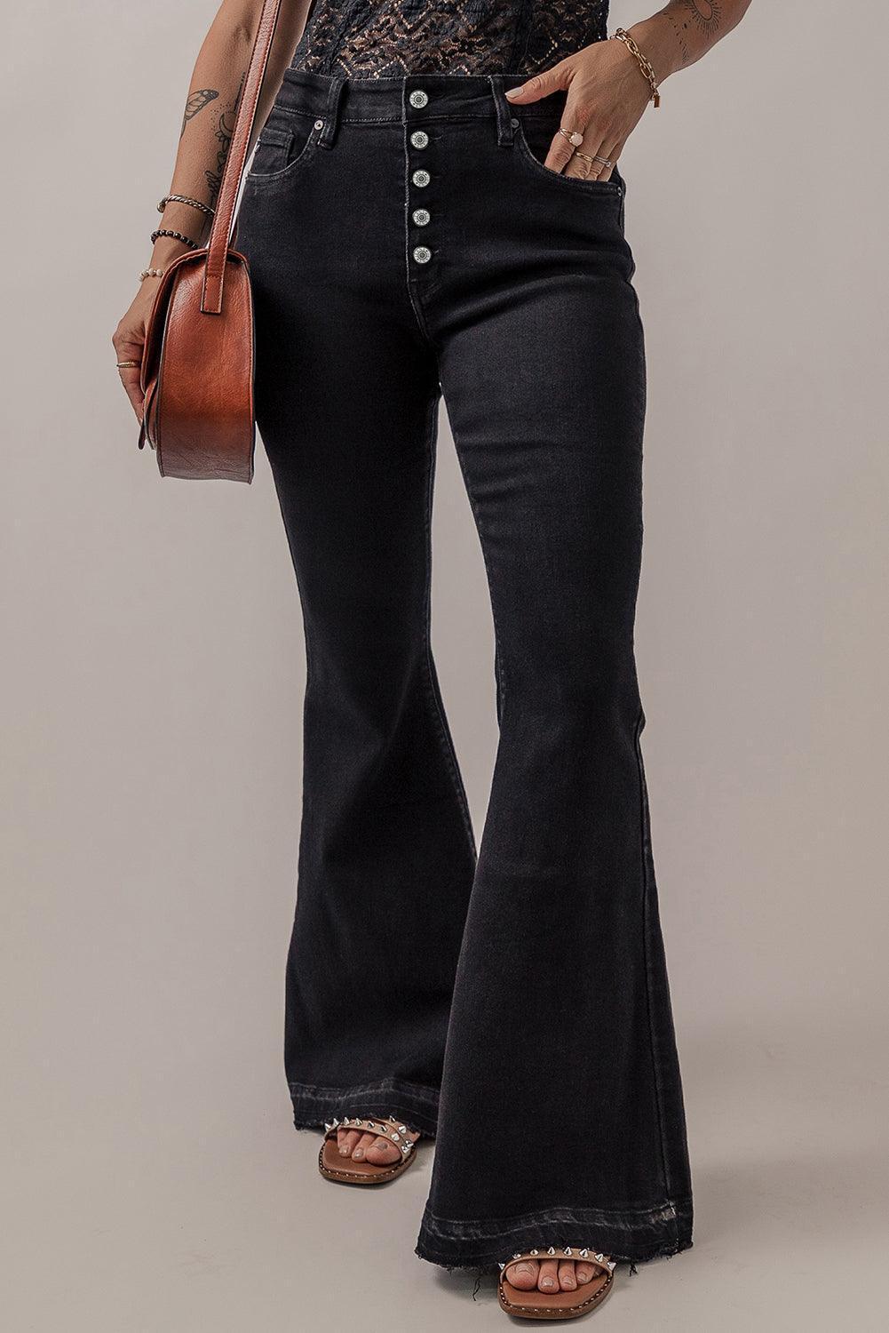 Button-Fly Flare Jeans with Pockets - ClubOn