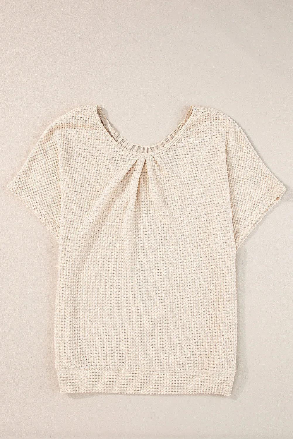 Plus Size Textured Lace Round Neck Short Sleeve T-Shirt - ClubOn