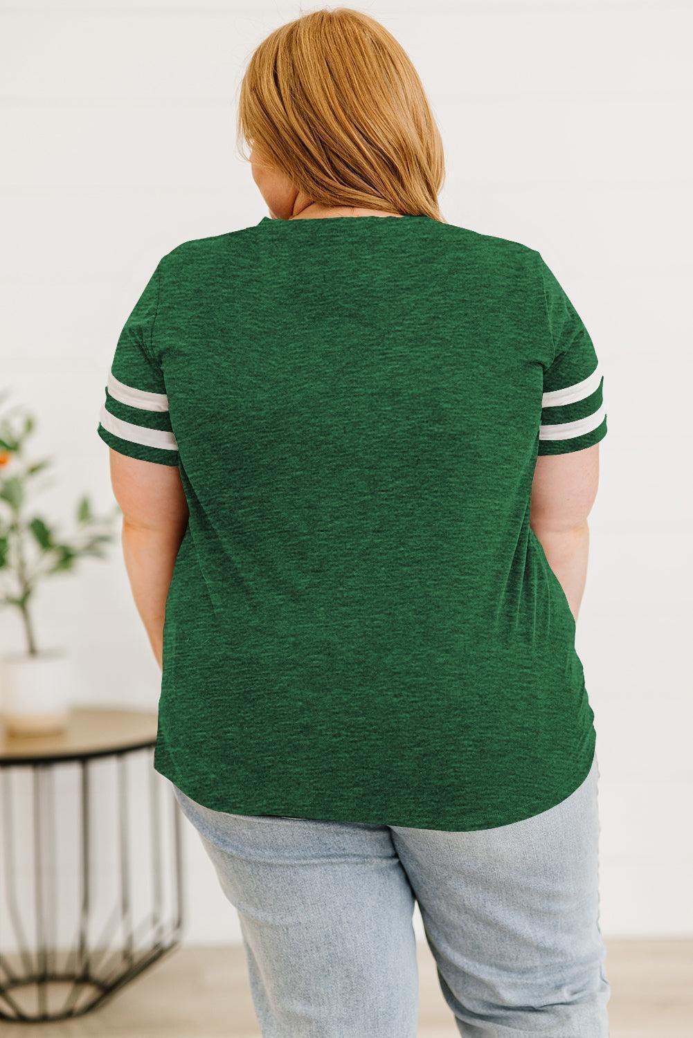 Plus Size Striped V-Neck Tee Shirt - ClubOn