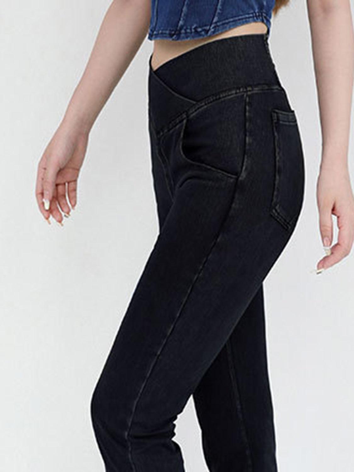 Wide Waistband Bootcut Jeans with Pockets - ClubOn