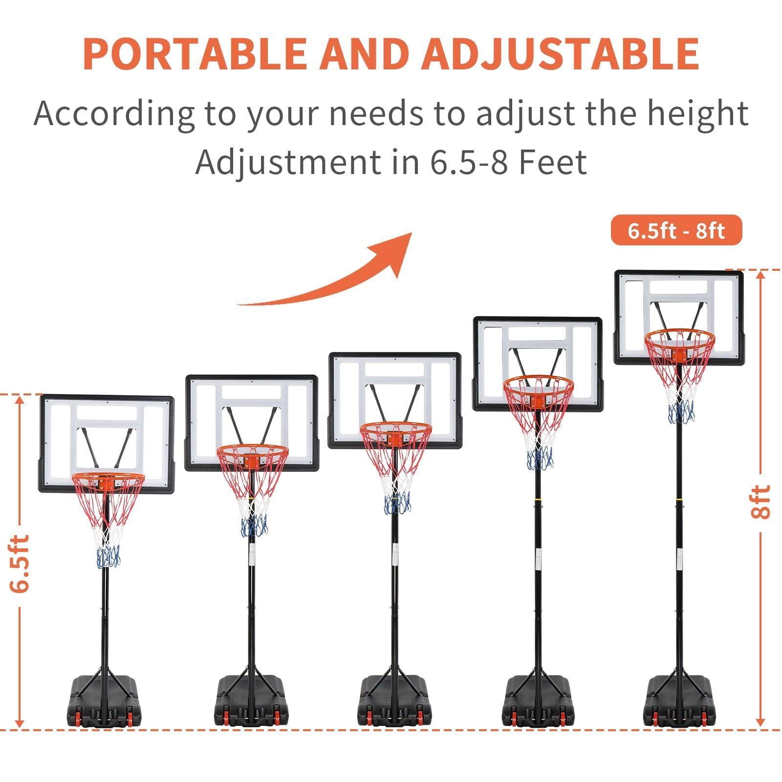 Ktaxon 33 In. Portable Basketball Hoop Stand, Adjustable 6.5-8 ft Goal System with PVC Backboard (Indoor/Outdoor) - ClubOn