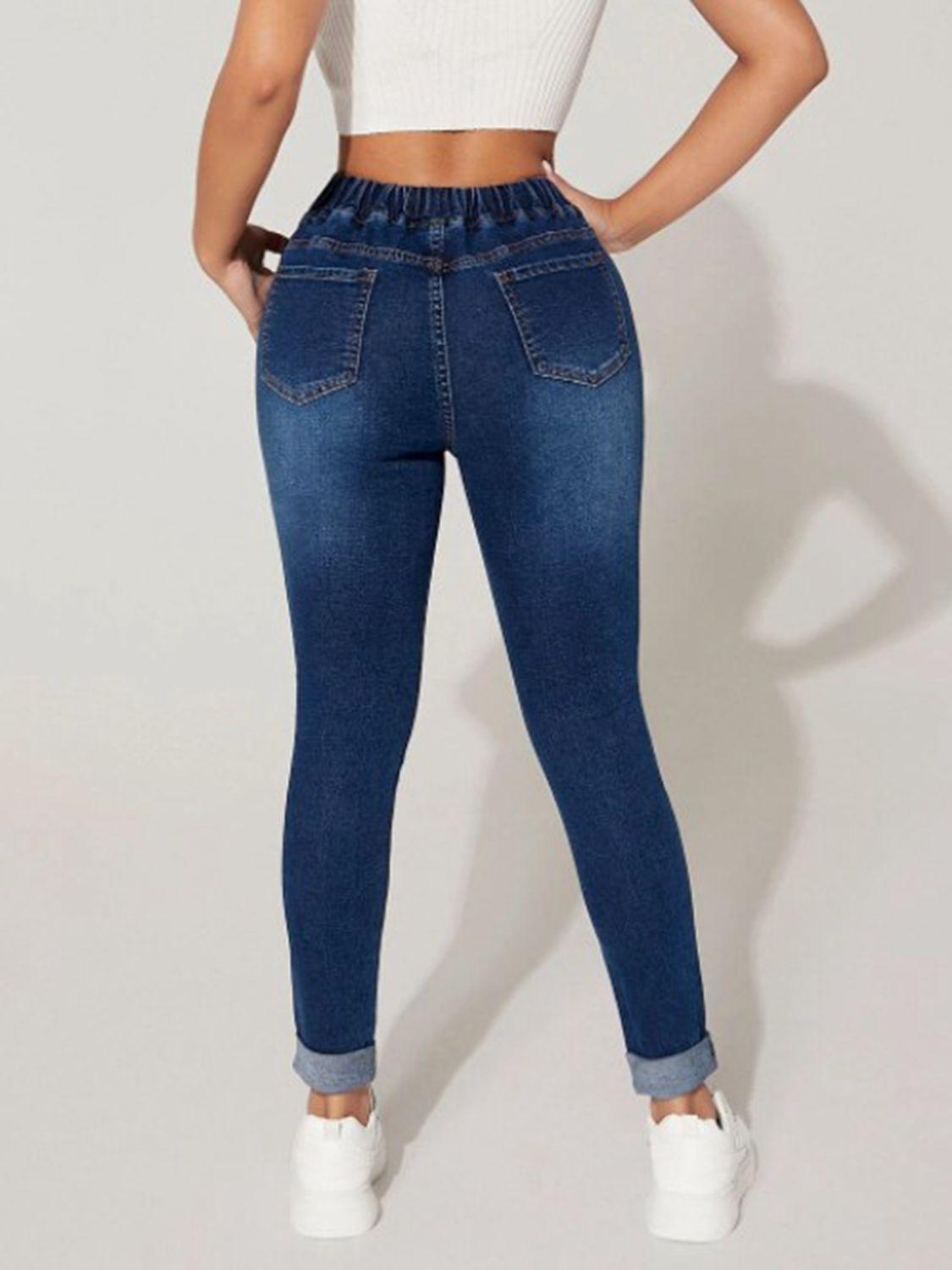 Drawstring Cropped Jeans - ClubOn