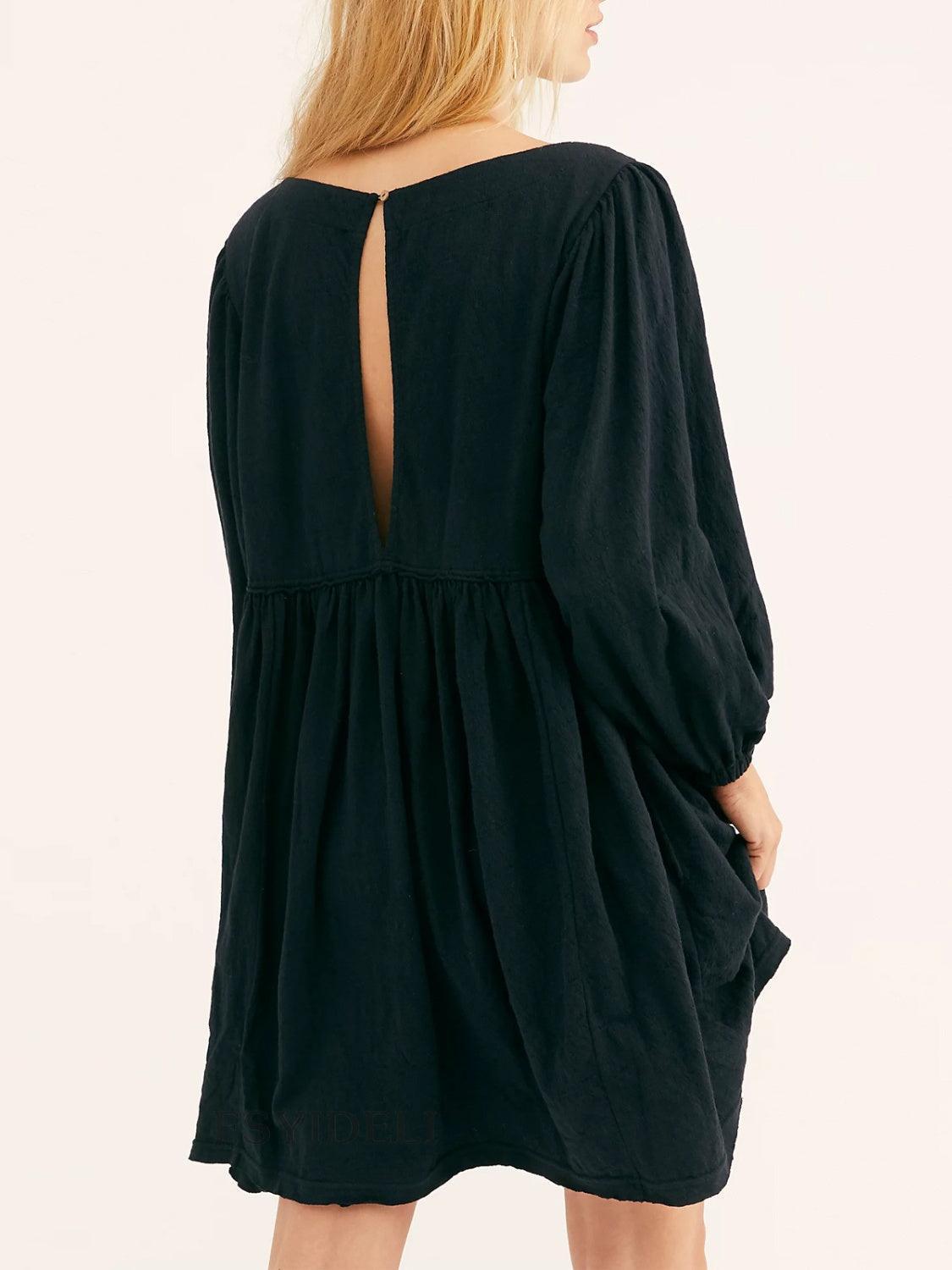 Cutout Textured Long Sleeve Mini Dress - ClubOn