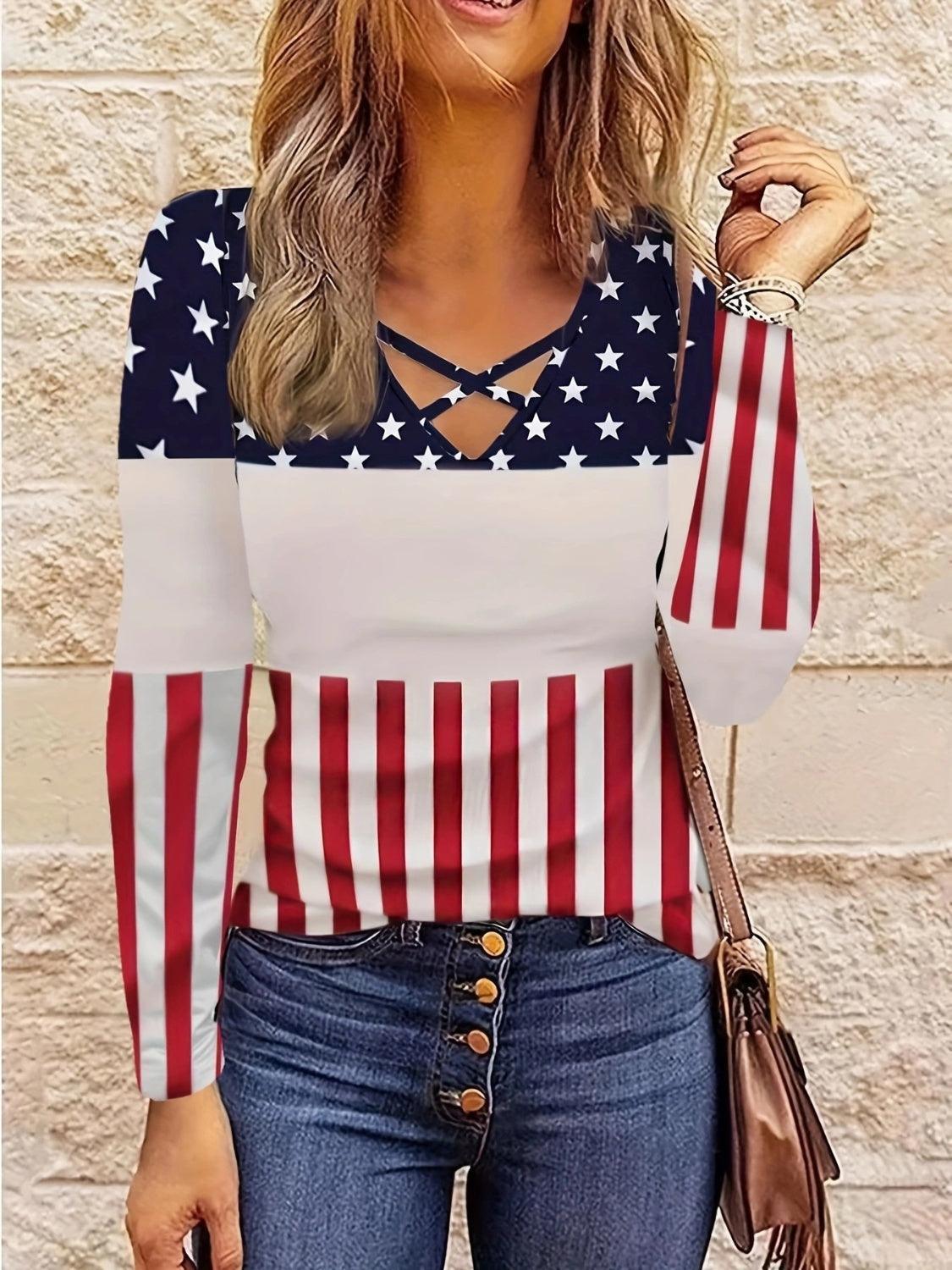 Crisscross Color Block Long Sleeve T-Shirt - ClubOn