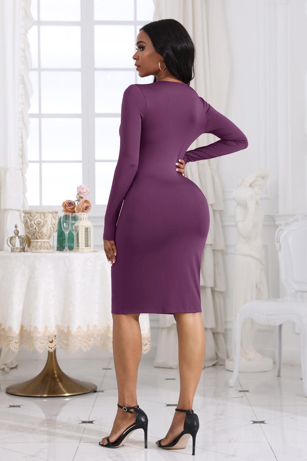 Cutout Twisted Long Sleeve Dress - ClubOn