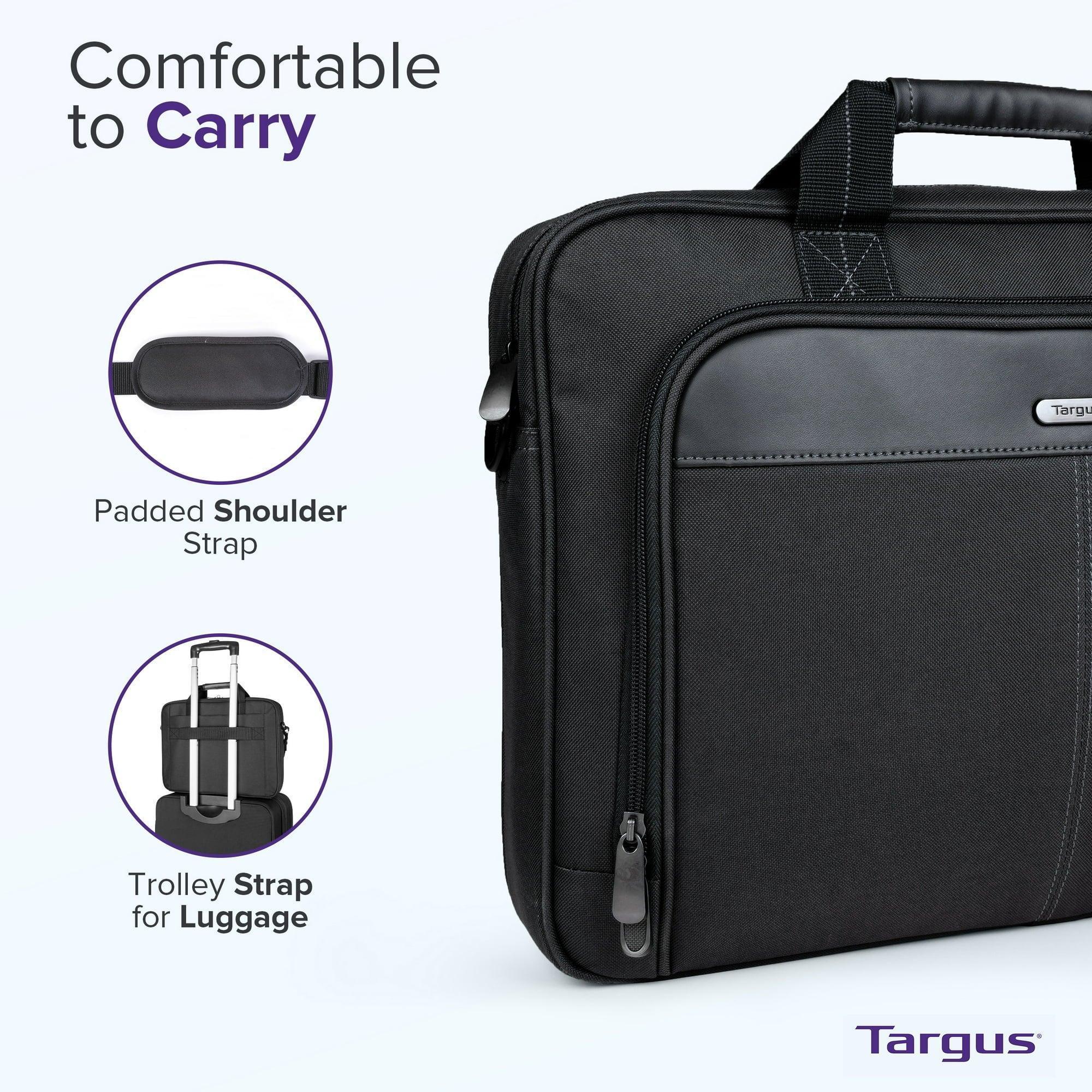 Targus Classic Slim Laptop Briefcase, Black Polyester (TCT027US) - ClubOn