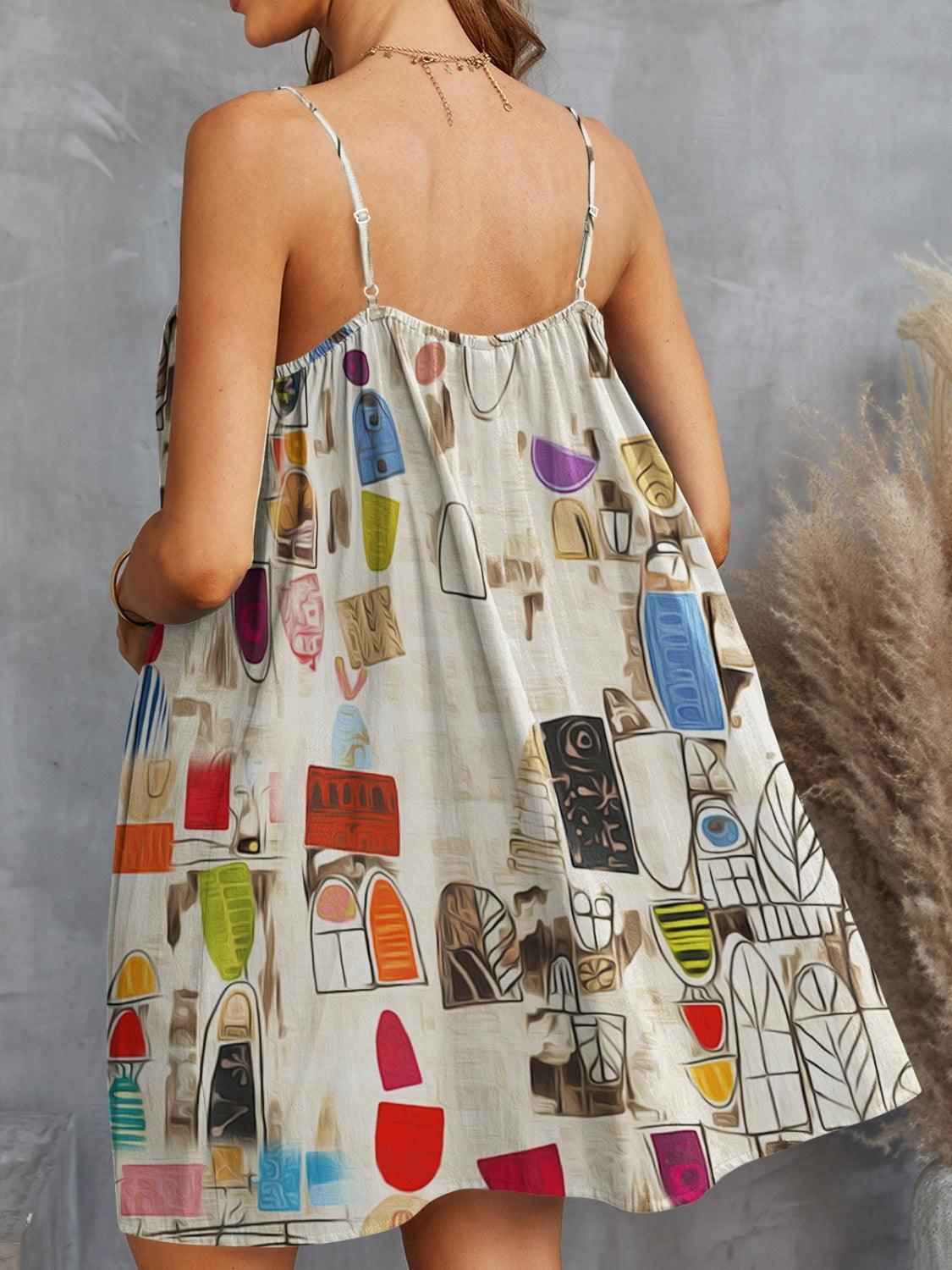 FAM-FAM Printed Spaghetti Strap Mini Dress - ClubOn