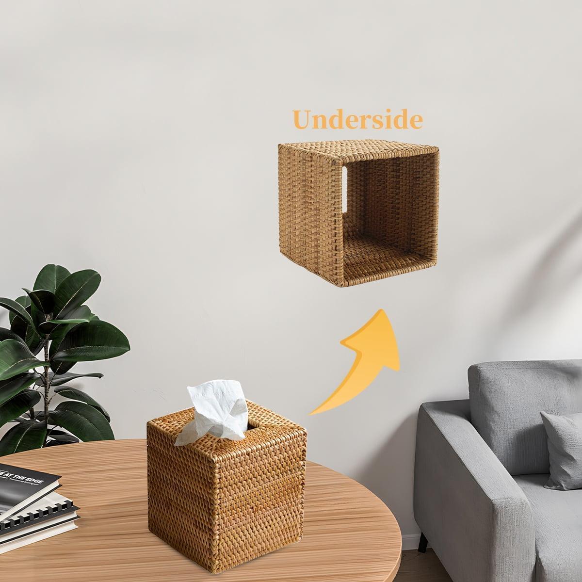 Square Rattan Tissue Box Cover, Handwoven Wicker Tissue Holder, 5.7 x 5.7 x 5.7 inch - ClubOn