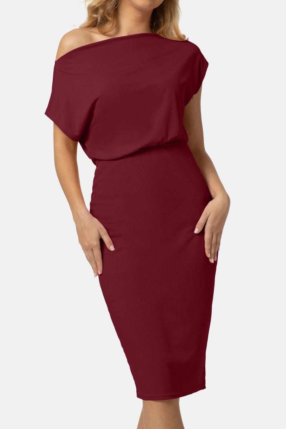Boat Neck Short Sleeve Knee-Length Dress - ClubOn