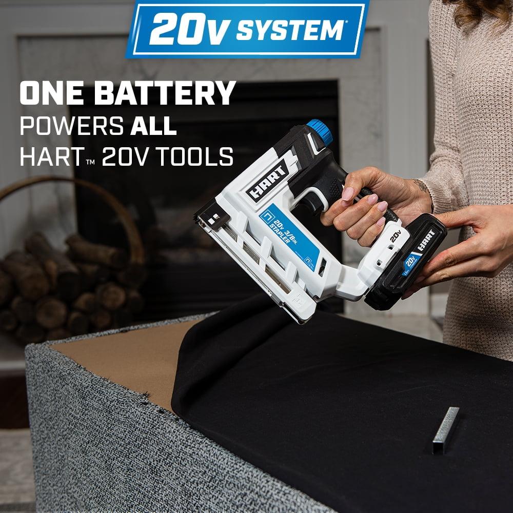 HART 20-Volt 3/8 Inch Crown Staple Gun Kit, Includes 20-Volt 1.5Ah Battery - ClubOn