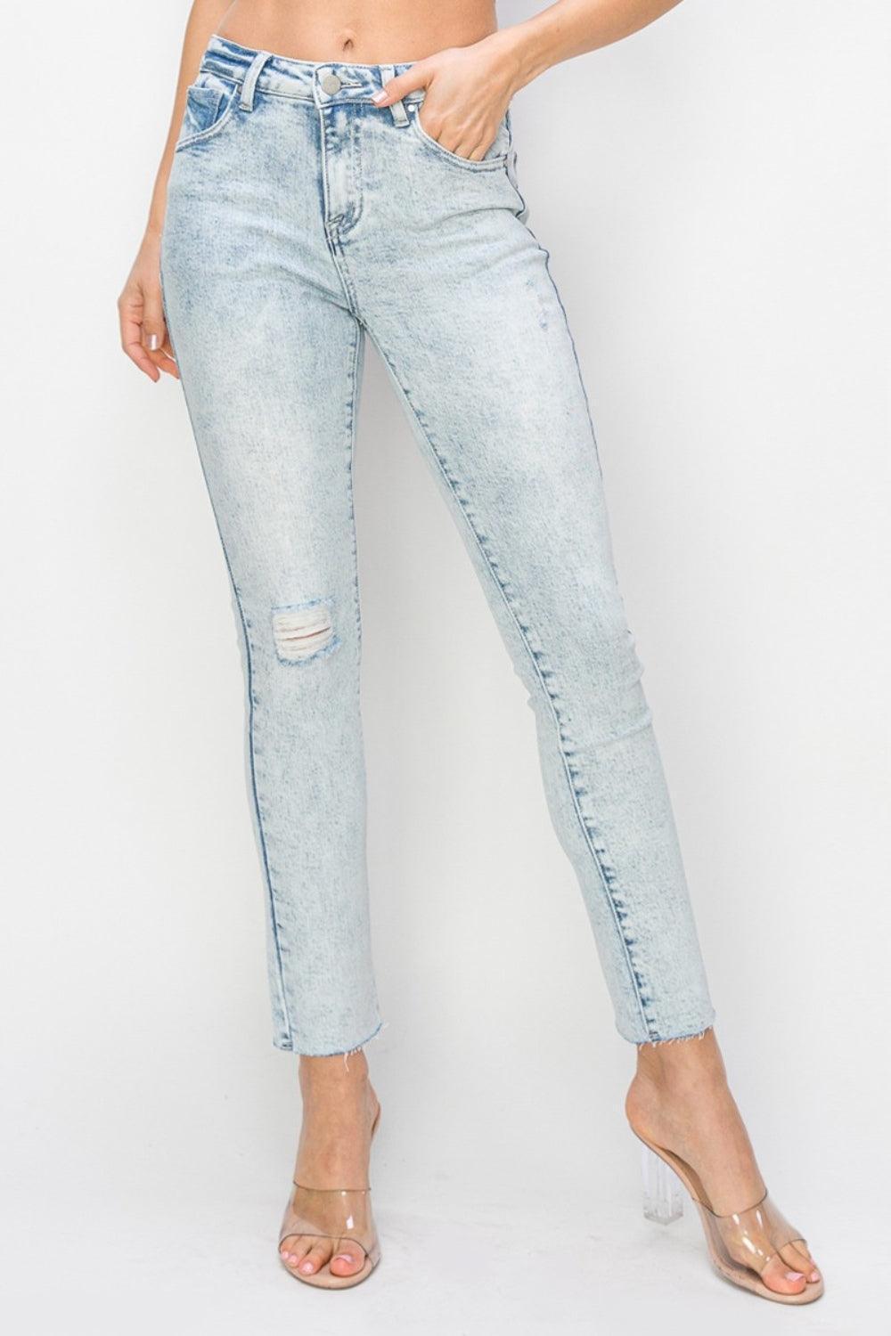 Risen Full Size High Rise Distressed Skinny Jeans - ClubOn