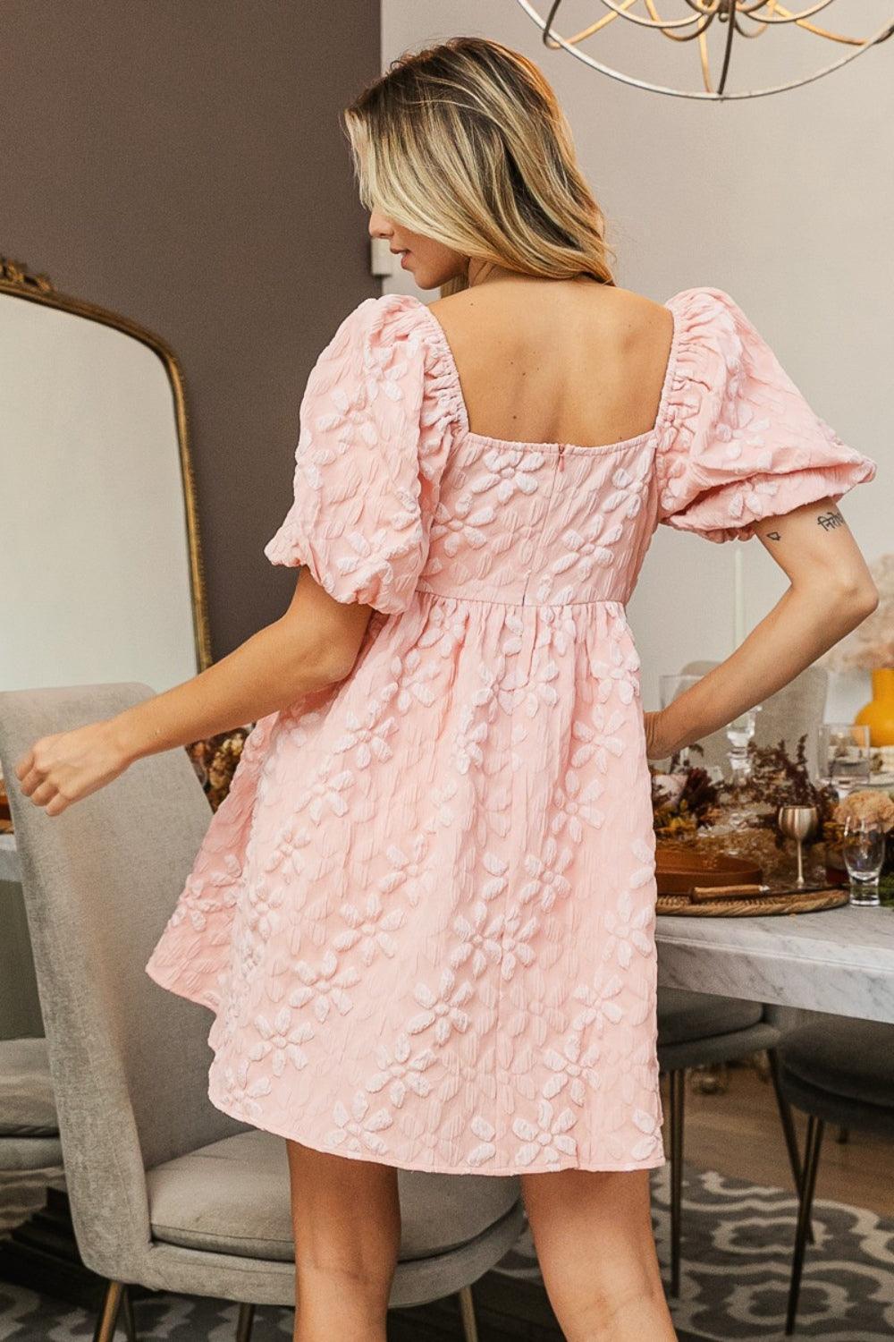 BiBi Flower Square Neck Puff Sleeve Dress - ClubOn