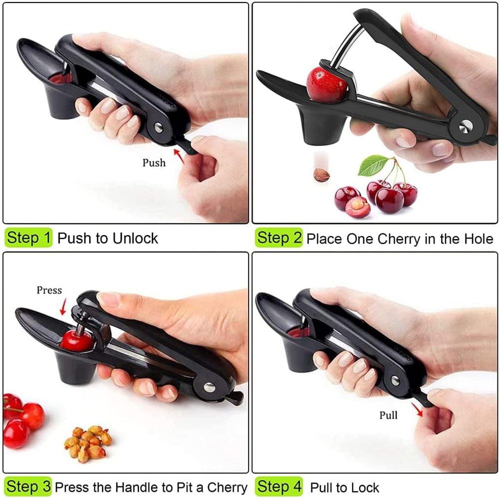 Cherry Pitter – Stainless Steel Pit Remover Tool for Cherries (Black) - ClubOn
