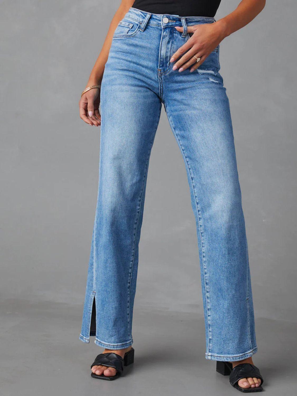 Slit Buttoned Jeans with Pockets - ClubOn