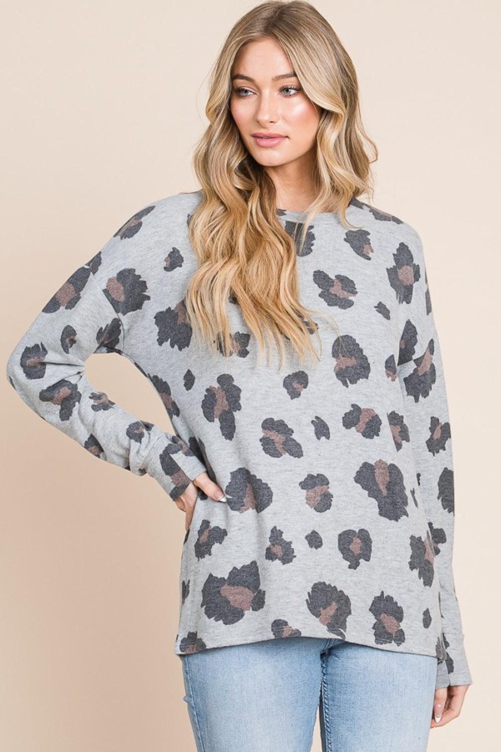 BOMBOM Leopard Drop Shoulder T-Shirt - ClubOn