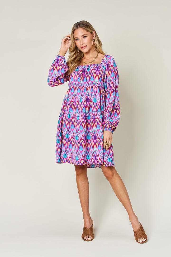 Double Take Full Size Printed Long Sleeve Dress - ClubOn