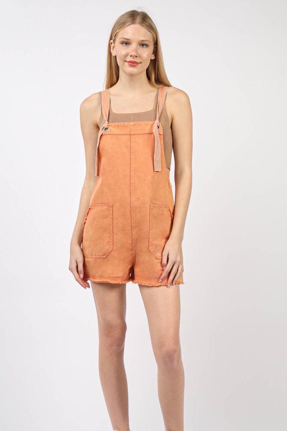 VERY J Washed Frayed Hem Denim Overall - ClubOn