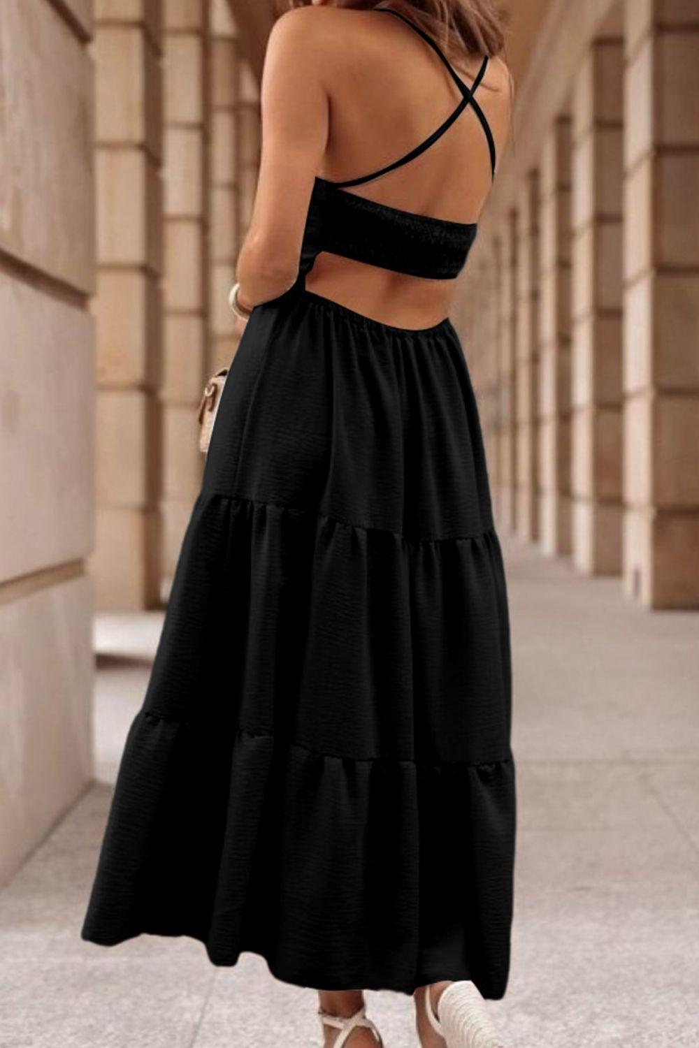 Tiered Crisscross Spaghetti Strap Dress - ClubOn