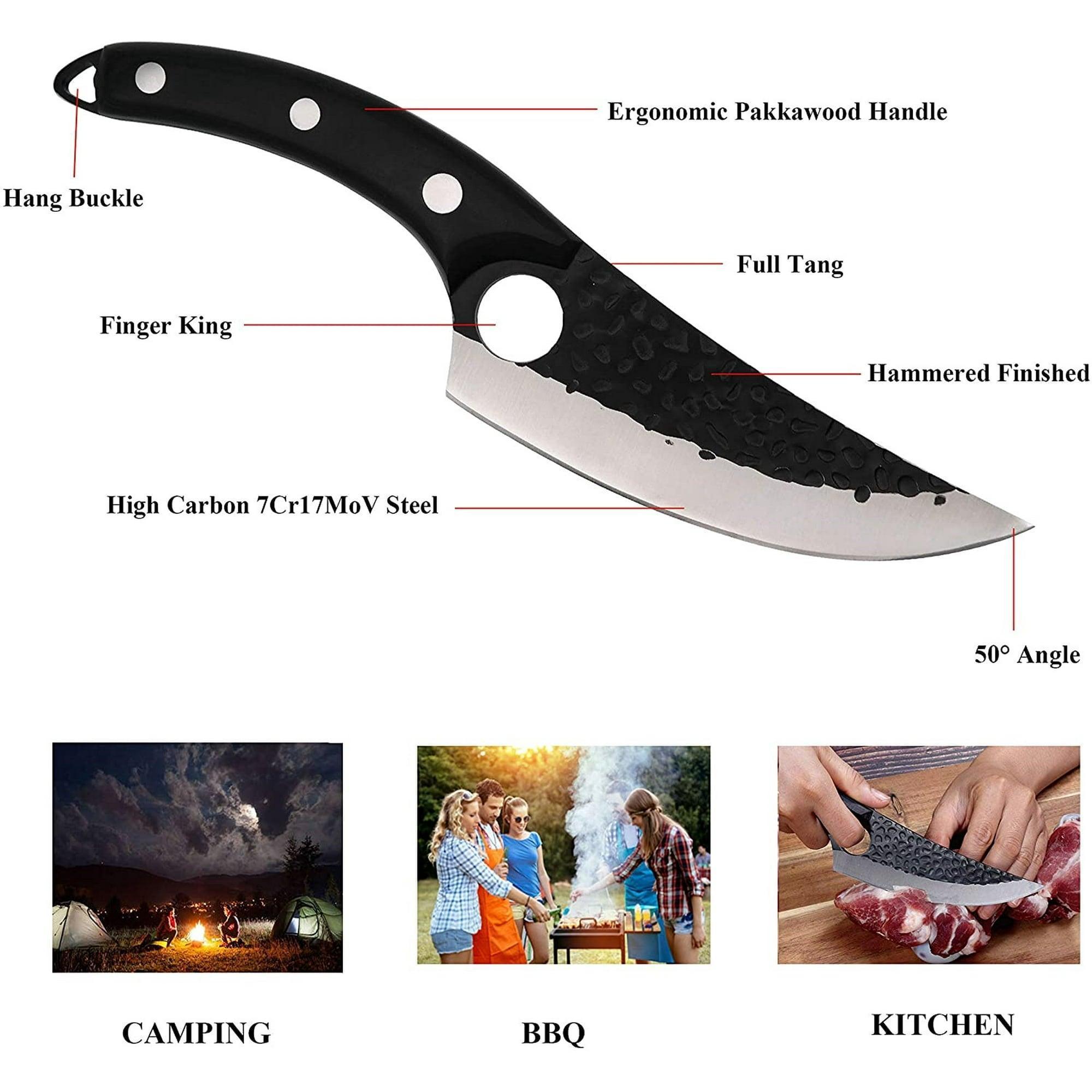 Viking Knives Black Forged Boning Knife with Sheath, Full Tang Japanese Fillet Meat Cleaver, Chef Knife for Kitchen, BBQ, Camping - ClubOn