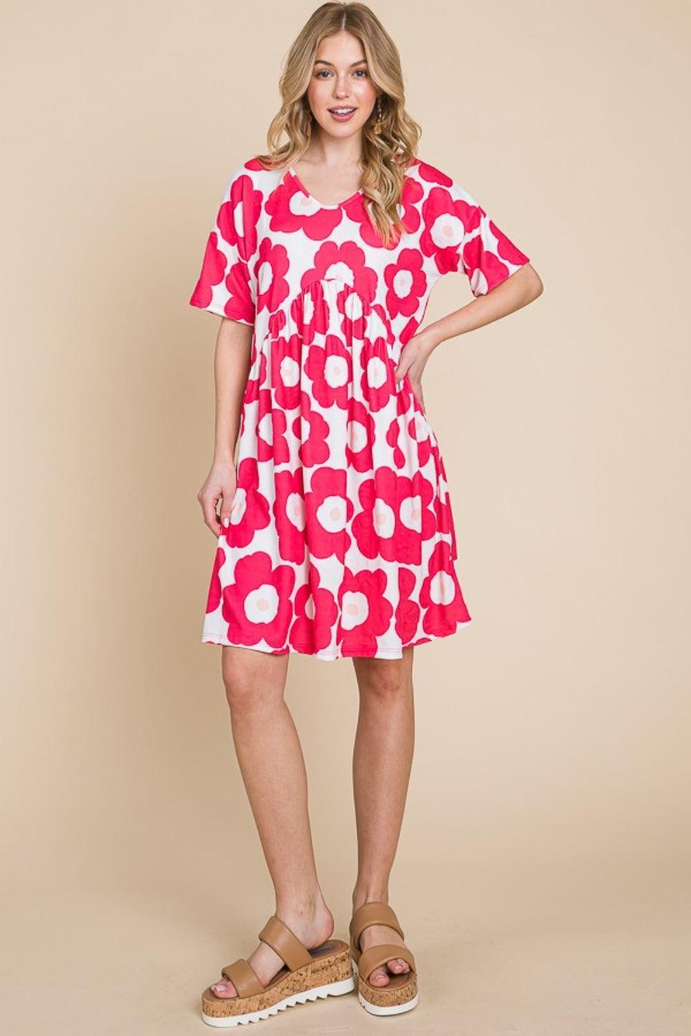 BOMBOM Flower Print Ruched Dress - ClubOn