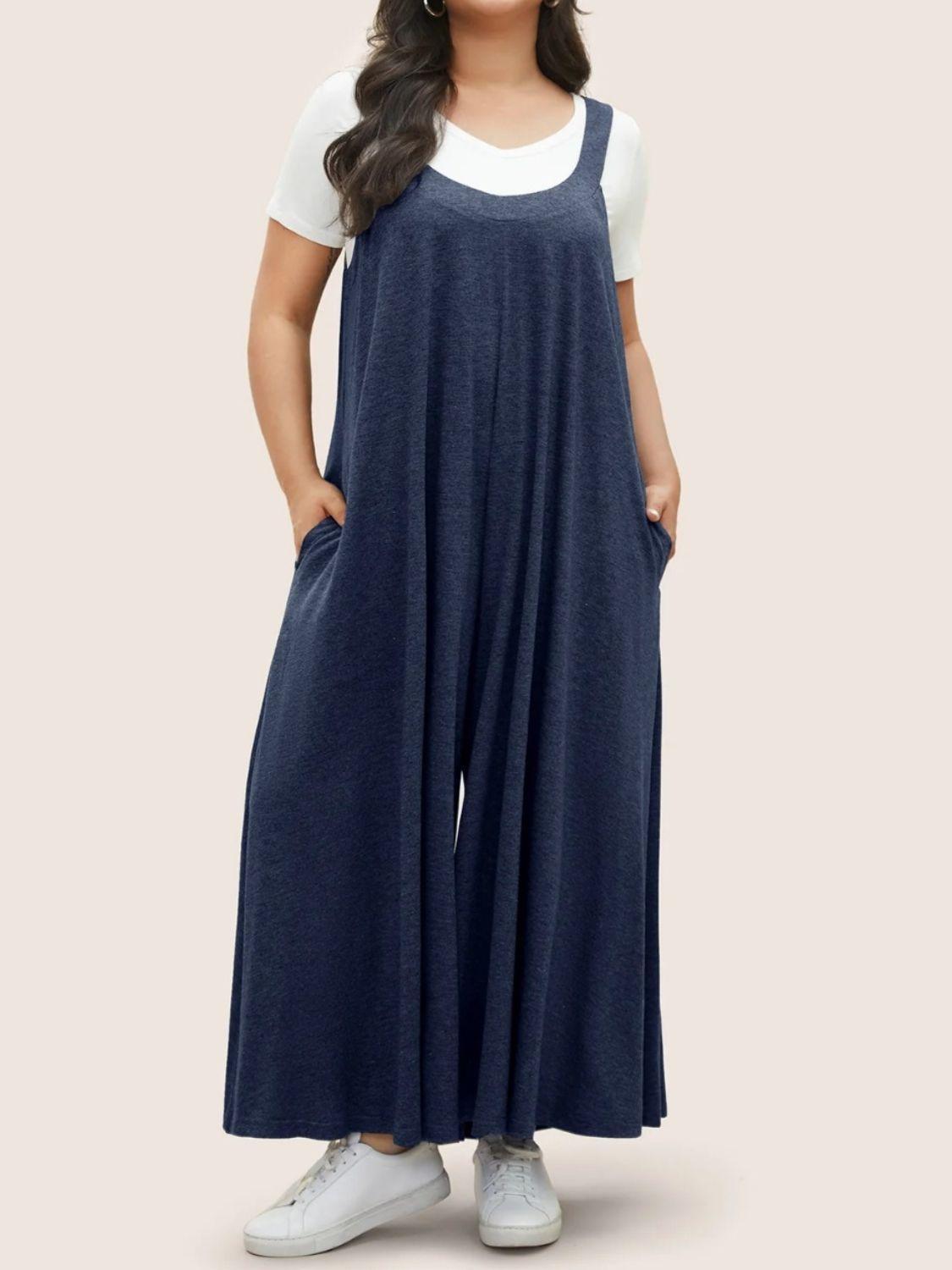 Full Size Pocketed Wide Leg Overalls - ClubOn