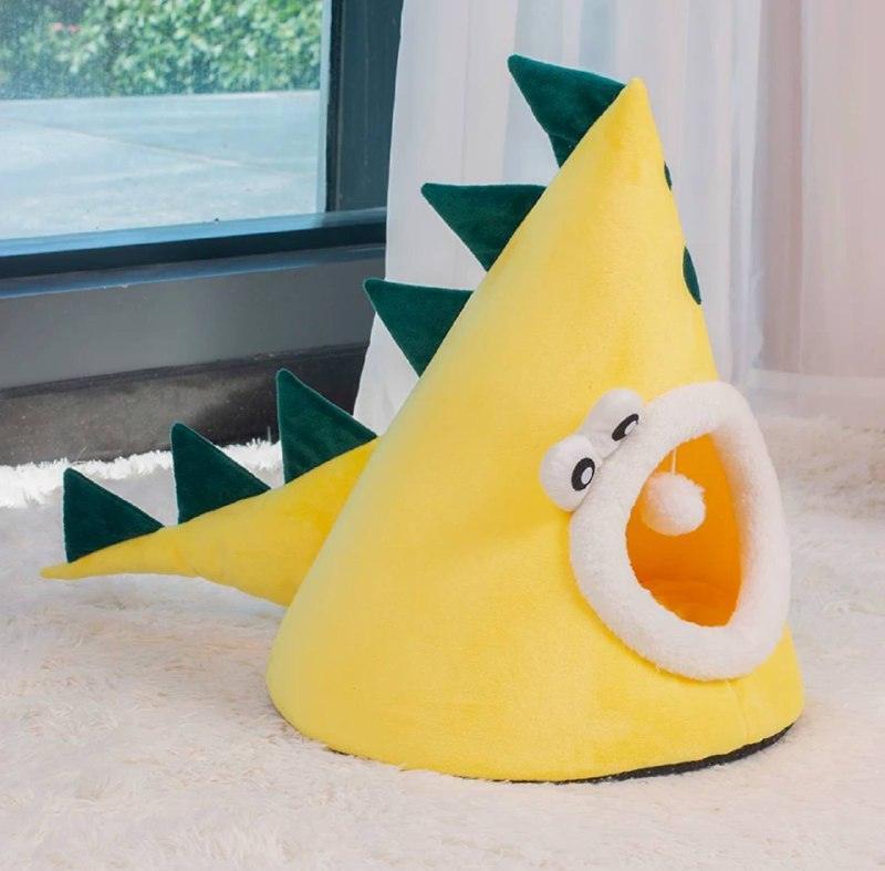 Three-Dimensional Dinosaur Shape Pet House - Yellow Cartoon Design - ClubOn