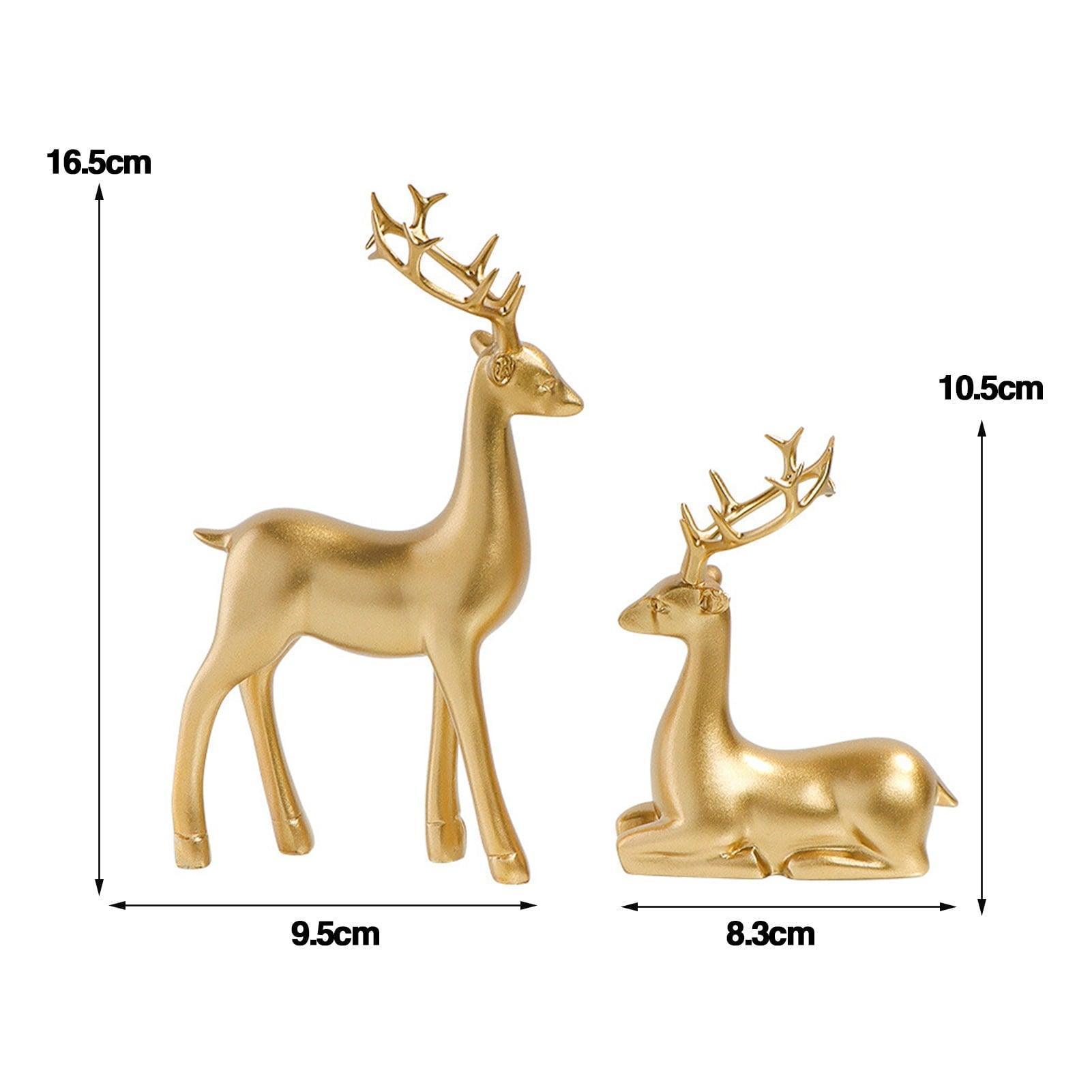 Waroomhouse Resin Deer Figurine Set of 2 – Golden Sitting & Standing Reindeer Statues, Christmas Ornament Decorations - ClubOn