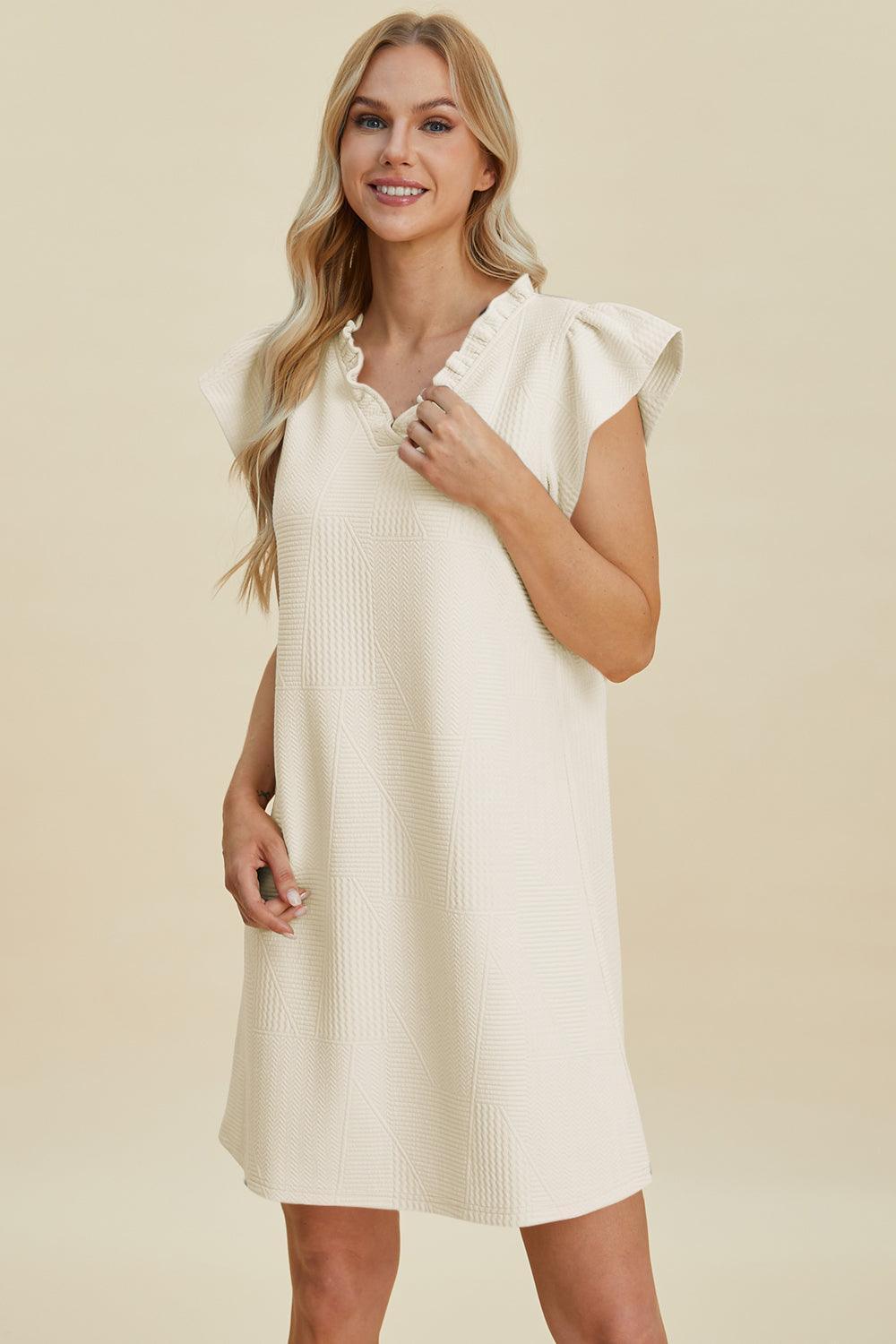 Double Take Full Size Ruffled V-Neck Cap Sleeve Dress - ClubOn