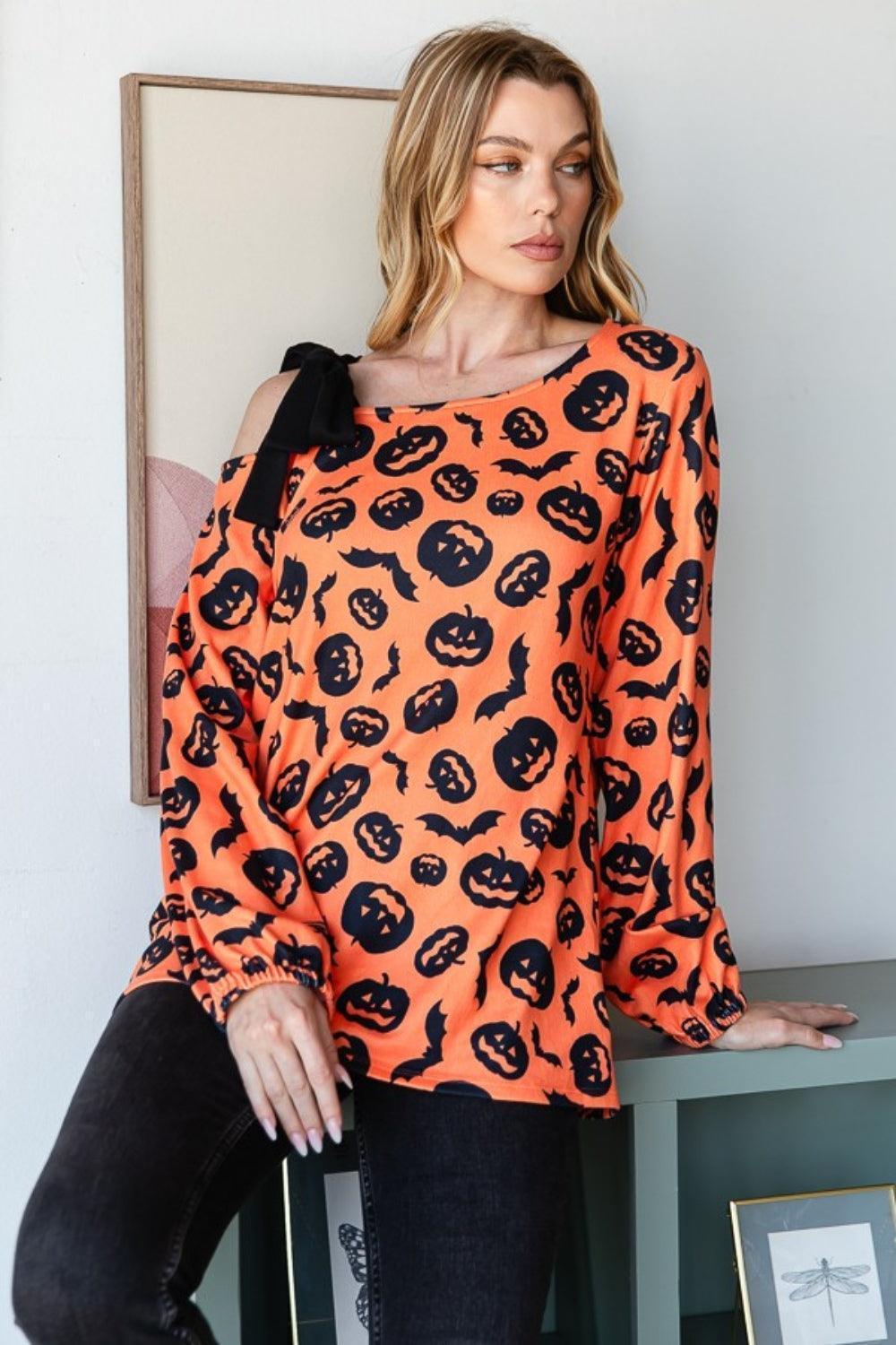 Heimish Pumpkin Print One Shoulder T-Shirt - ClubOn