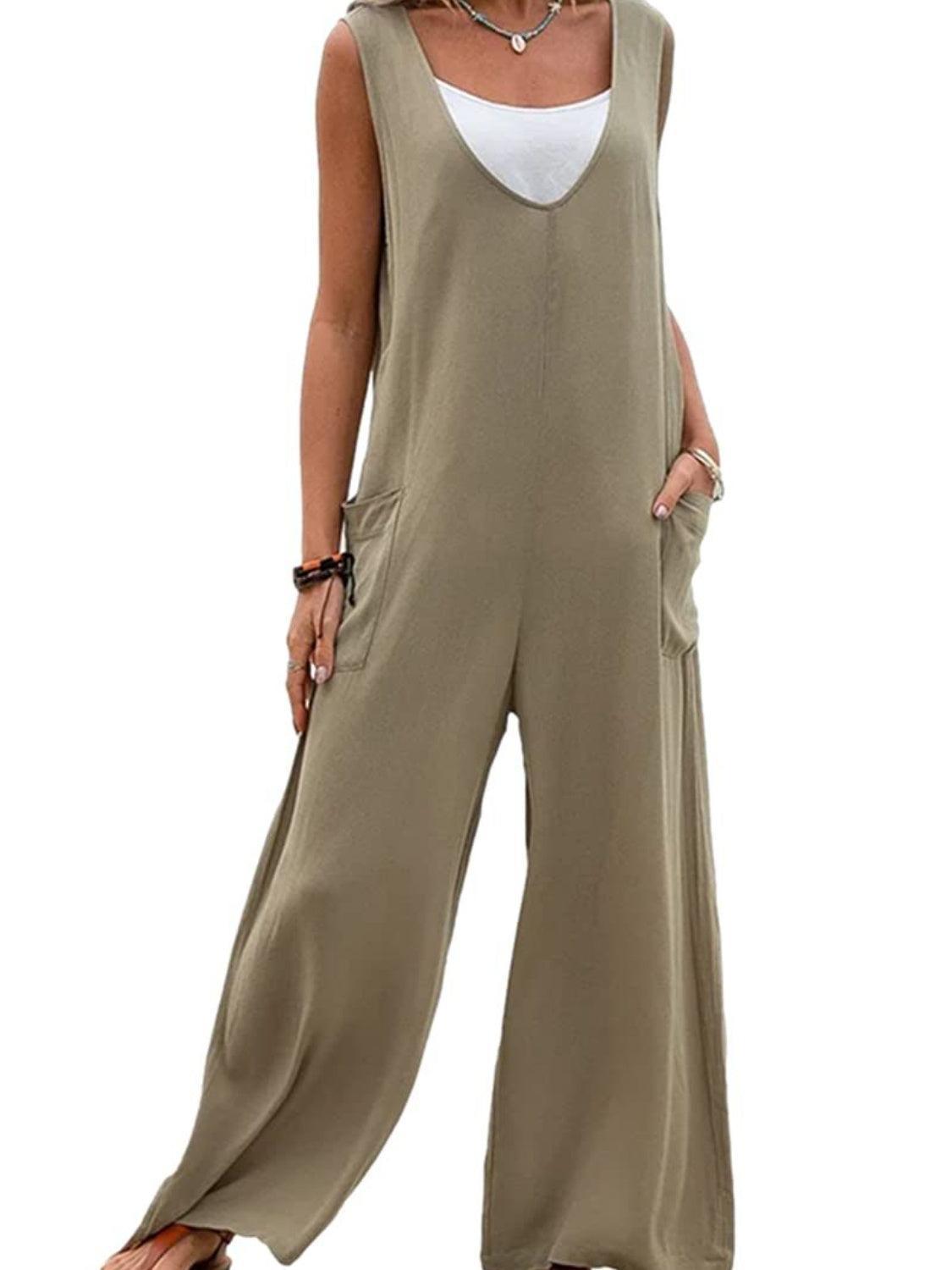 Full Size Wide Strap Jumpsuit with Pockets - ClubOn