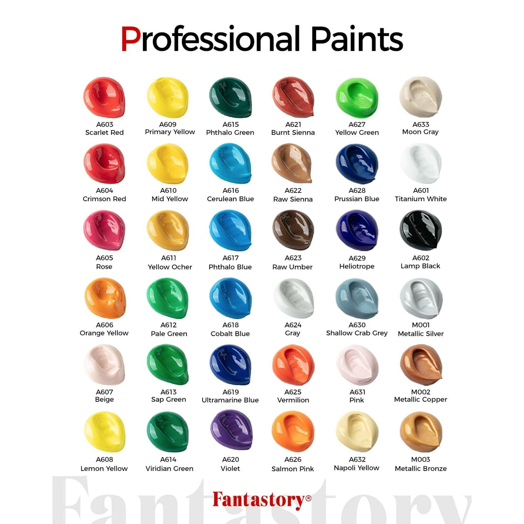 Fantastory Acrylic Paint Set, 36 Colors (2oz/60ml) with 12 Brushes – Professional Craft Thick Paint Kit - ClubOn