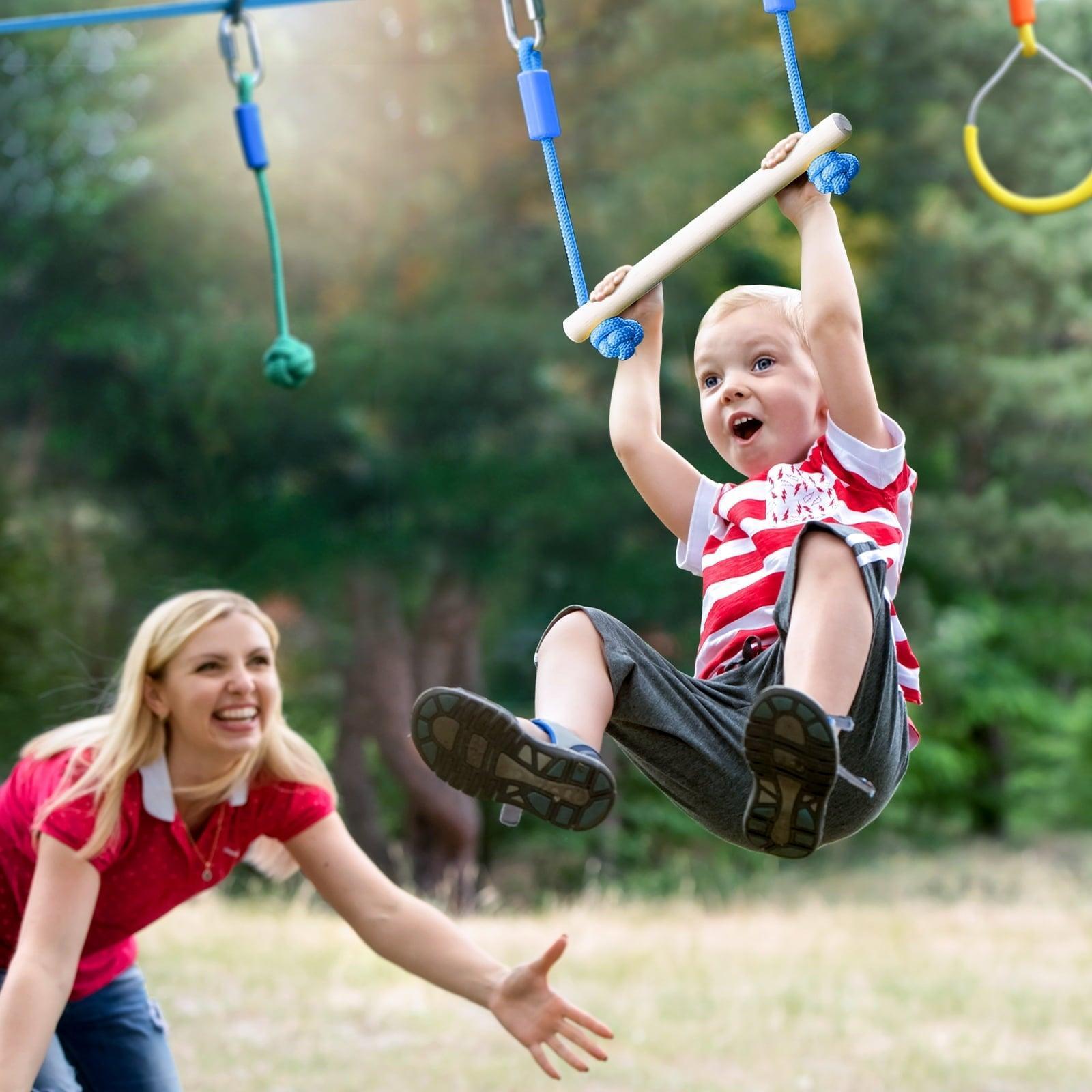HAPFAN 50ft Ninja Warrior Obstacle Course – Slackline, Monkey Bars, and Saucer Swing for Backyard Adventure, Kids Outdoor Play - ClubOn