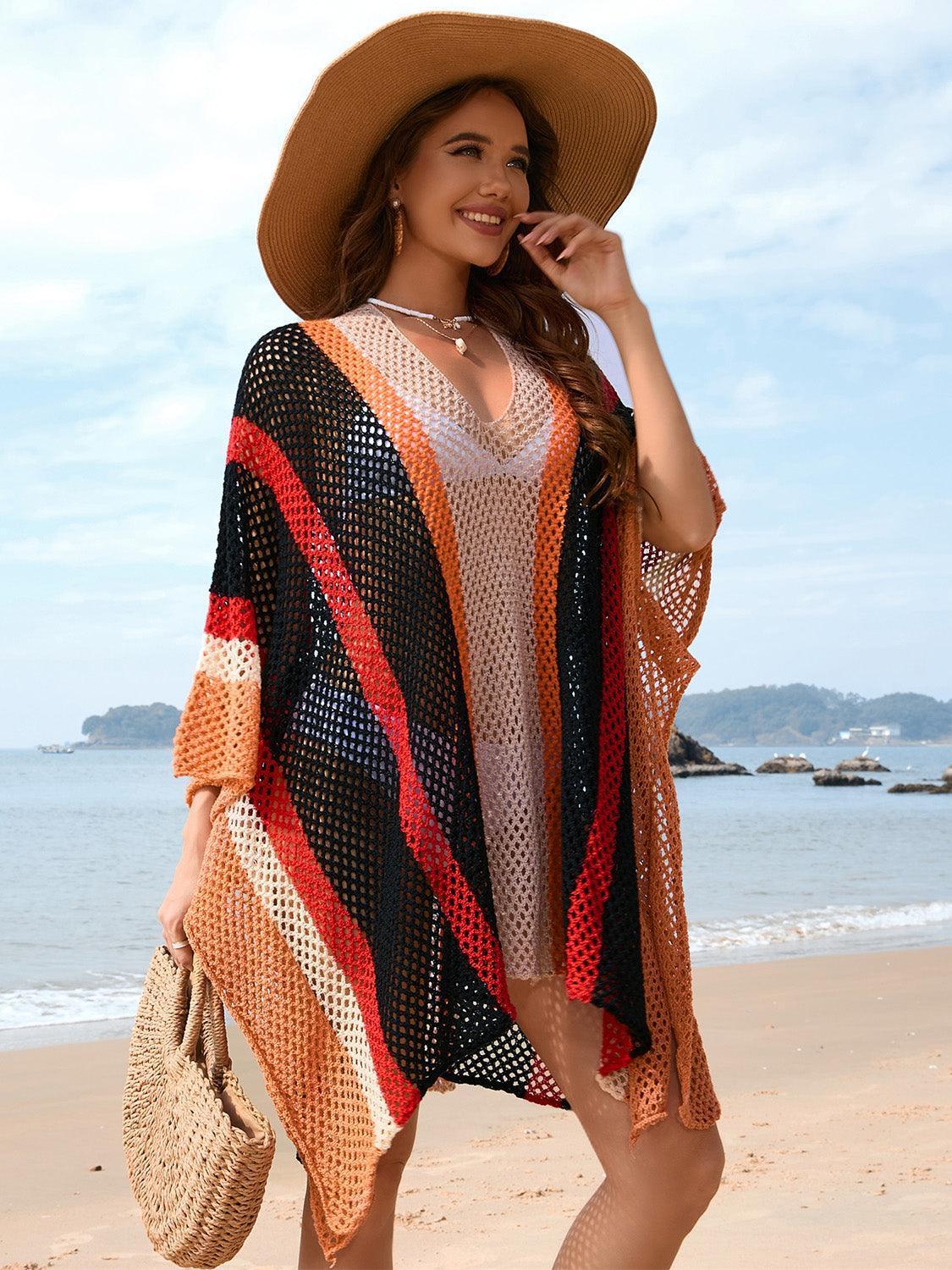 Openwork Color Block Plunge Cover-Up - ClubOn