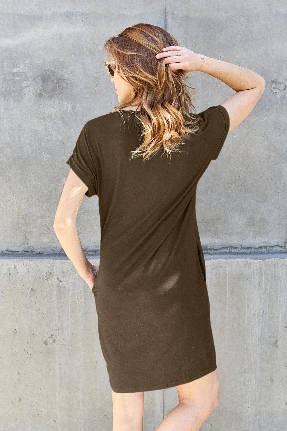 Basic Bae Full Size Round Neck Short Sleeve Dress with Pockets - ClubOn