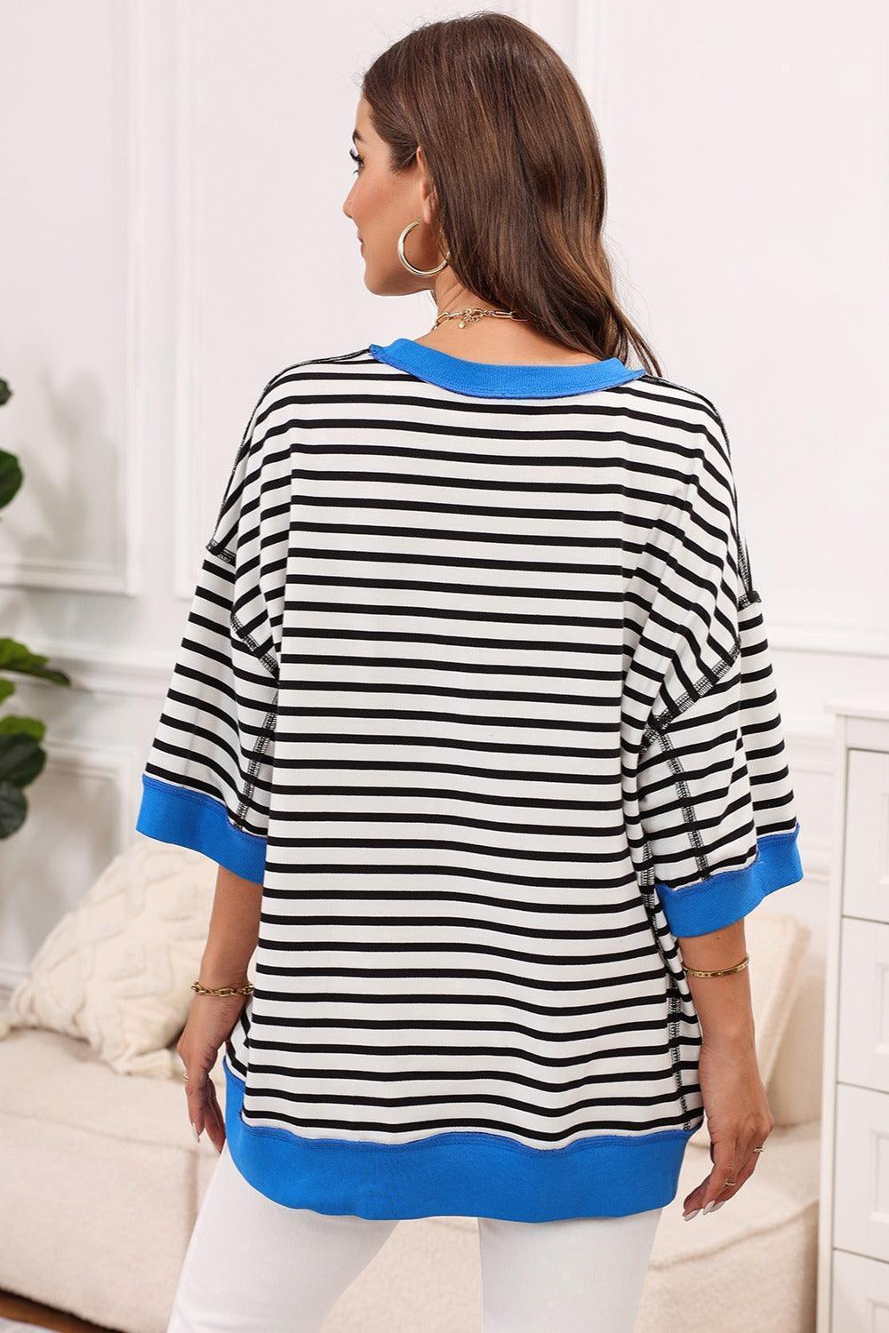 Striped Round Neck Half Sleeve T-Shirt - ClubOn